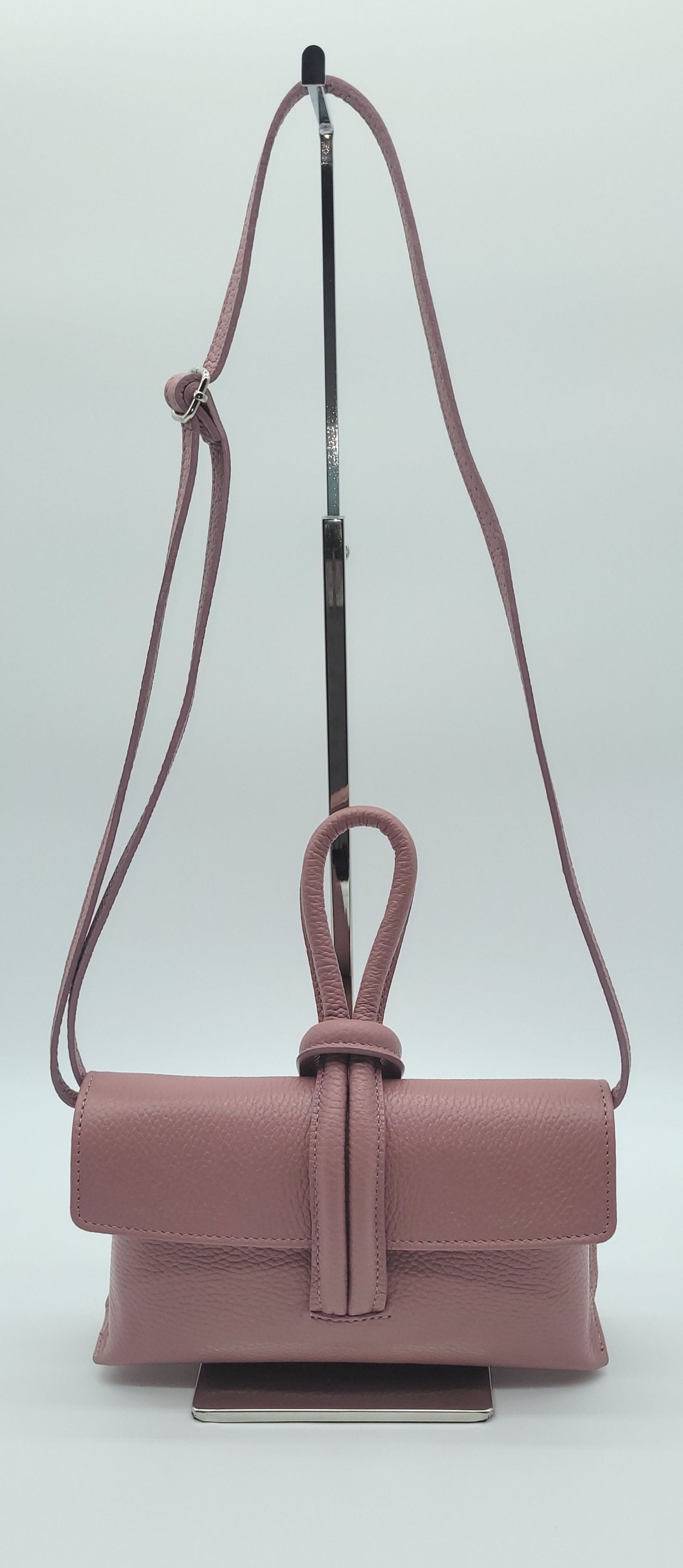 Genuine Pebble Leather Crossbody Handbag - Antique Pink – Made In Italy