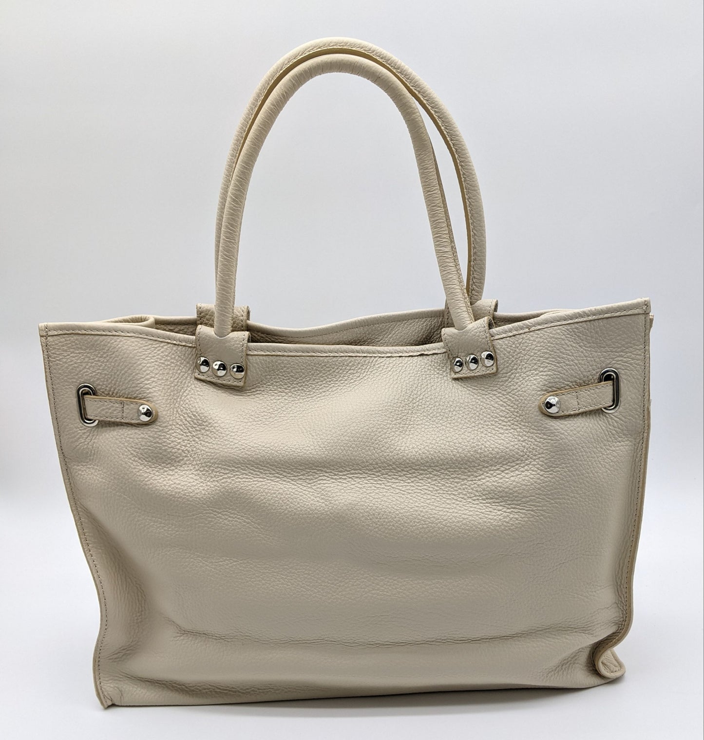 Genuine Pebble Leather Studded Satchel - Beige – Made In Italy - DumasvilleBoutique
