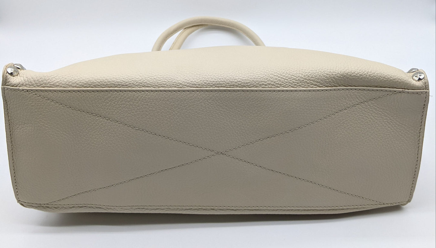 Genuine Pebble Leather Studded Satchel - Beige – Made In Italy - DumasvilleBoutique