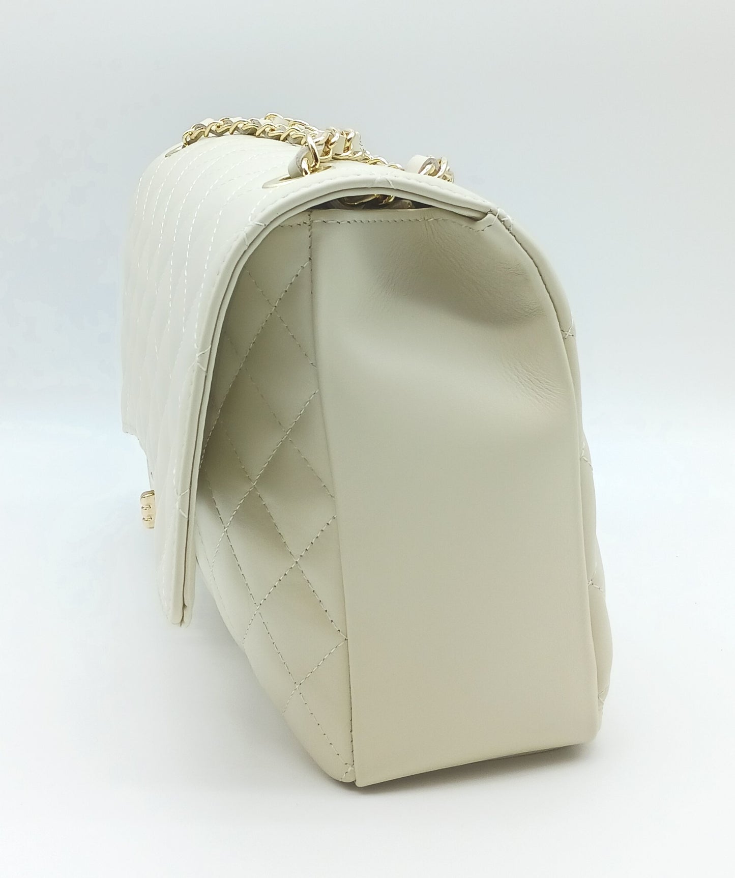 Genuine Leather Quilted Handbag (X-Large) Beige – Made In Italy