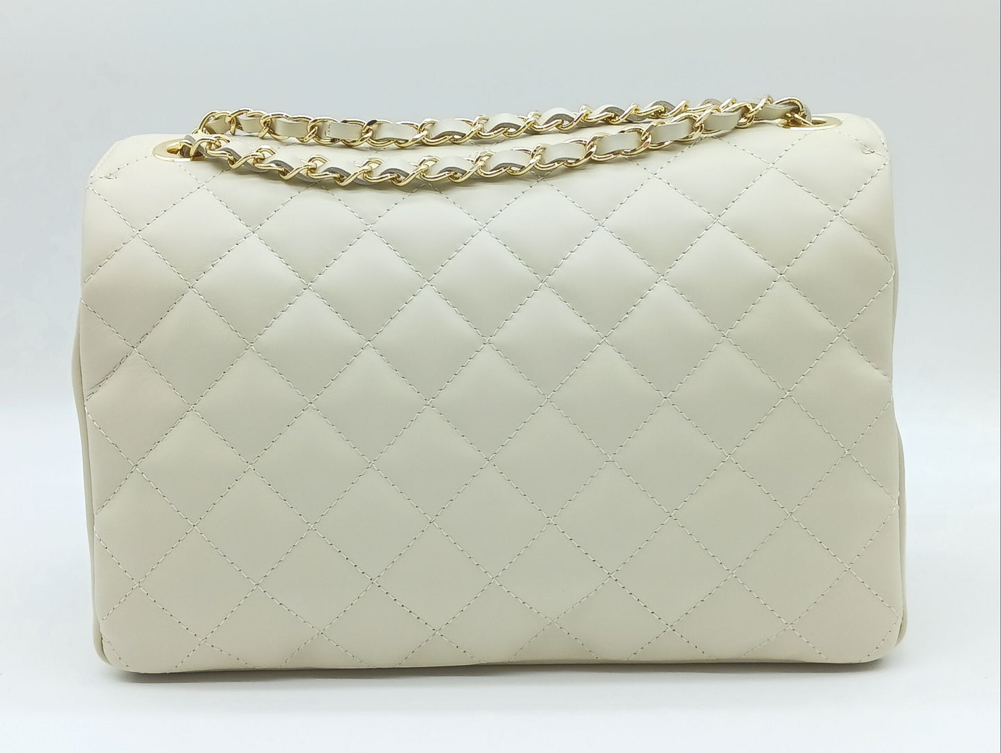 Genuine Leather Quilted Handbag (X-Large) Beige – Made In Italy