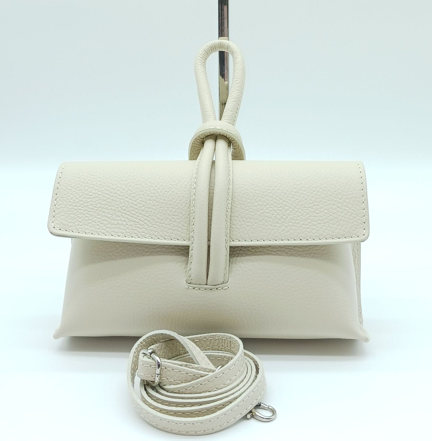 Genuine Pebble Leather Crossbody Handbag - Beige – Made In Italy