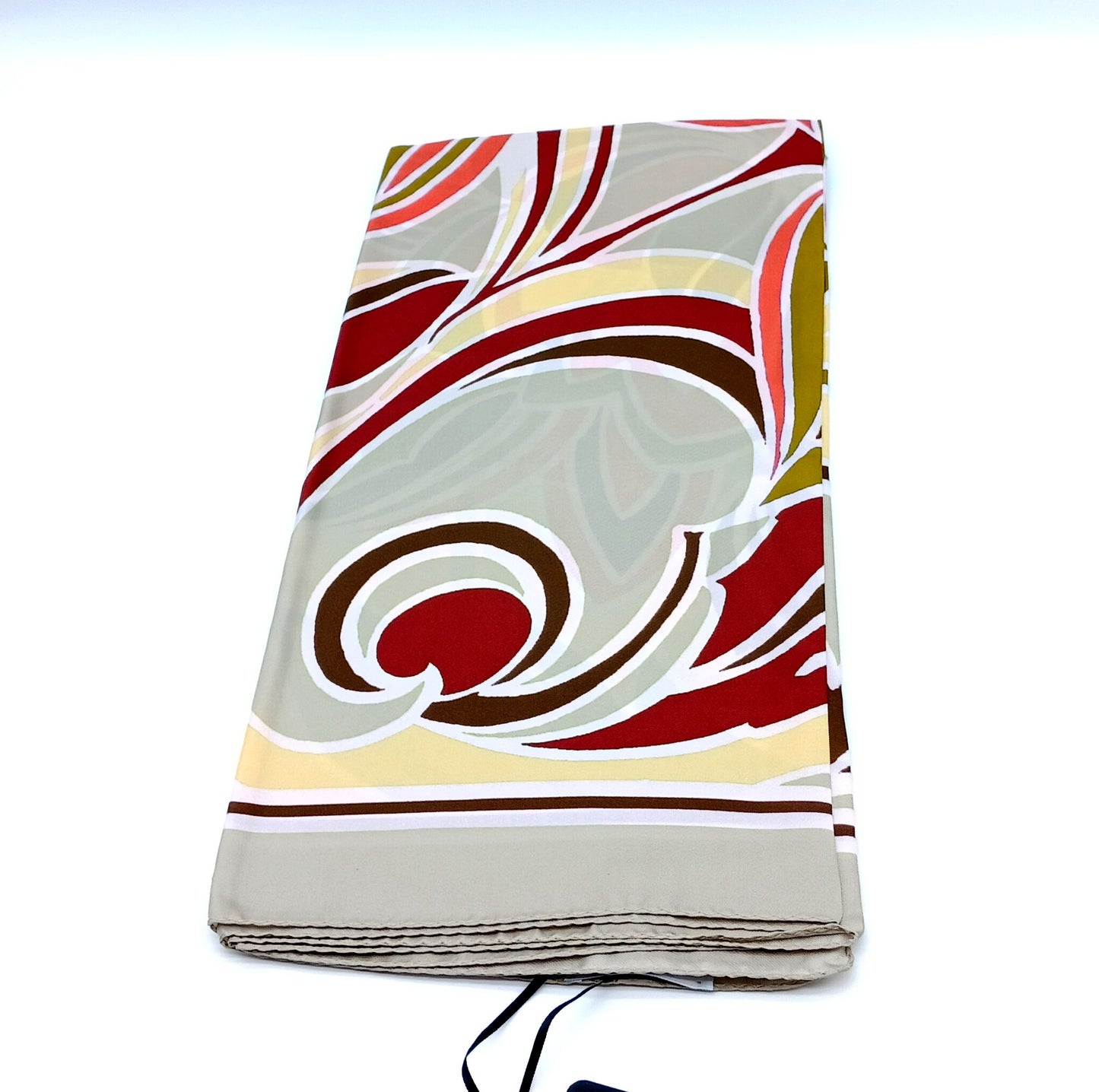 Floral Design Silk Twill Square Scarf 35x35 – Made In Italy – Beige & Orange