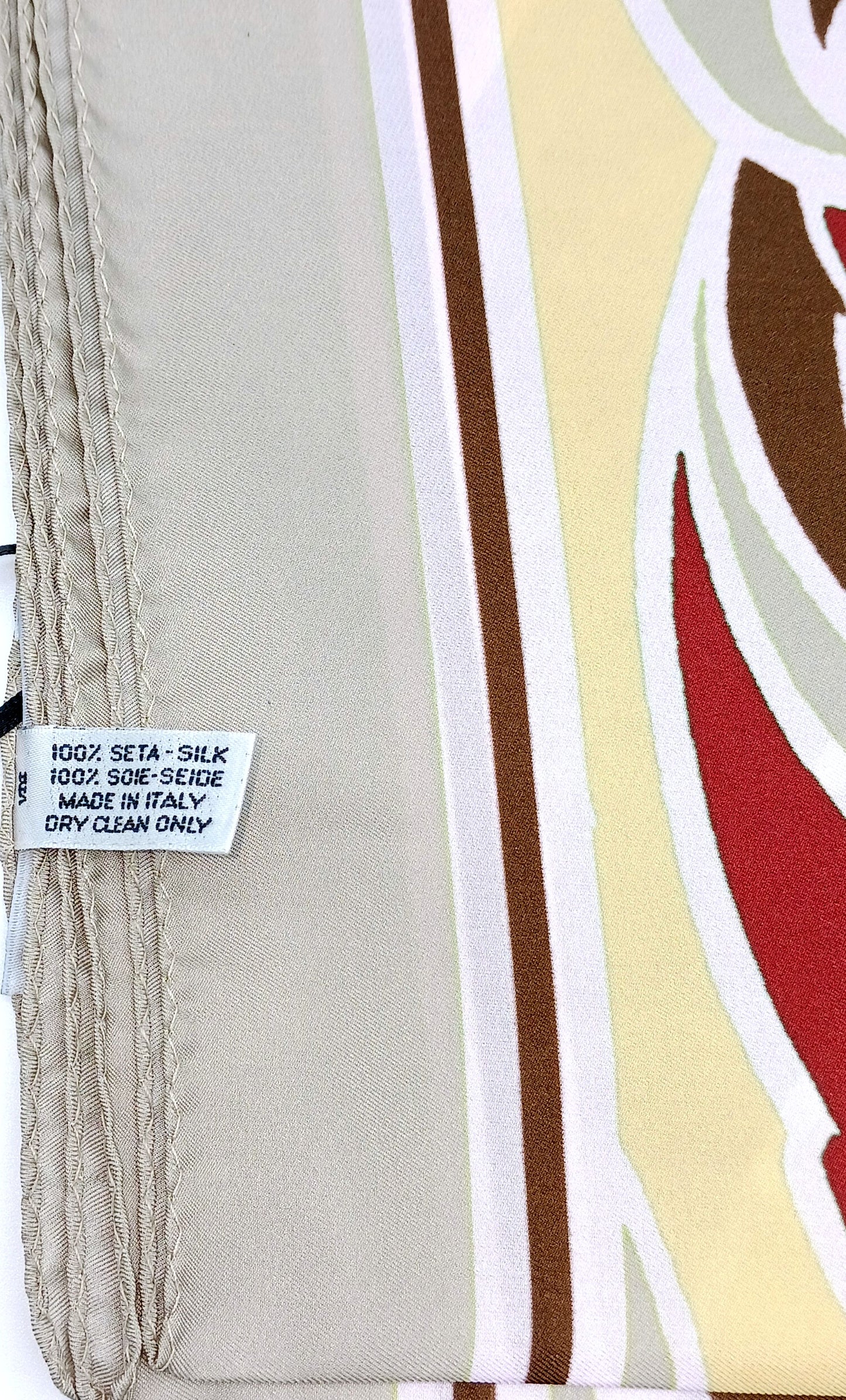 Floral Design Silk Twill Square Scarf 35x35 – Made In Italy – Beige & Orange