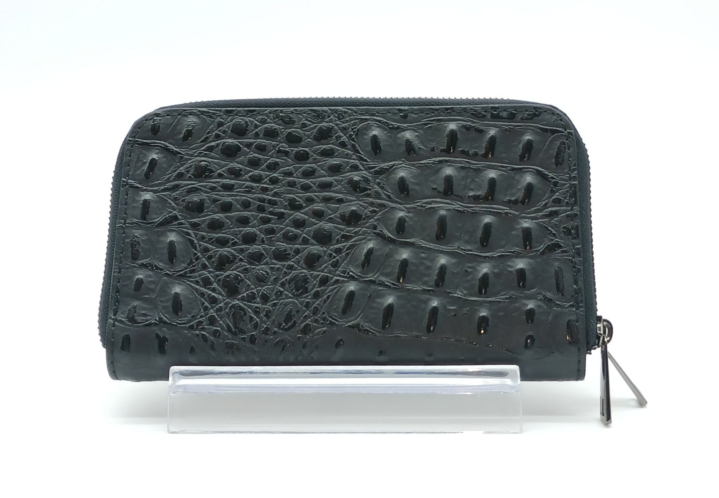 Genuine Croc Embossed Leather Double Zip Wallet – Made In Italy - Black