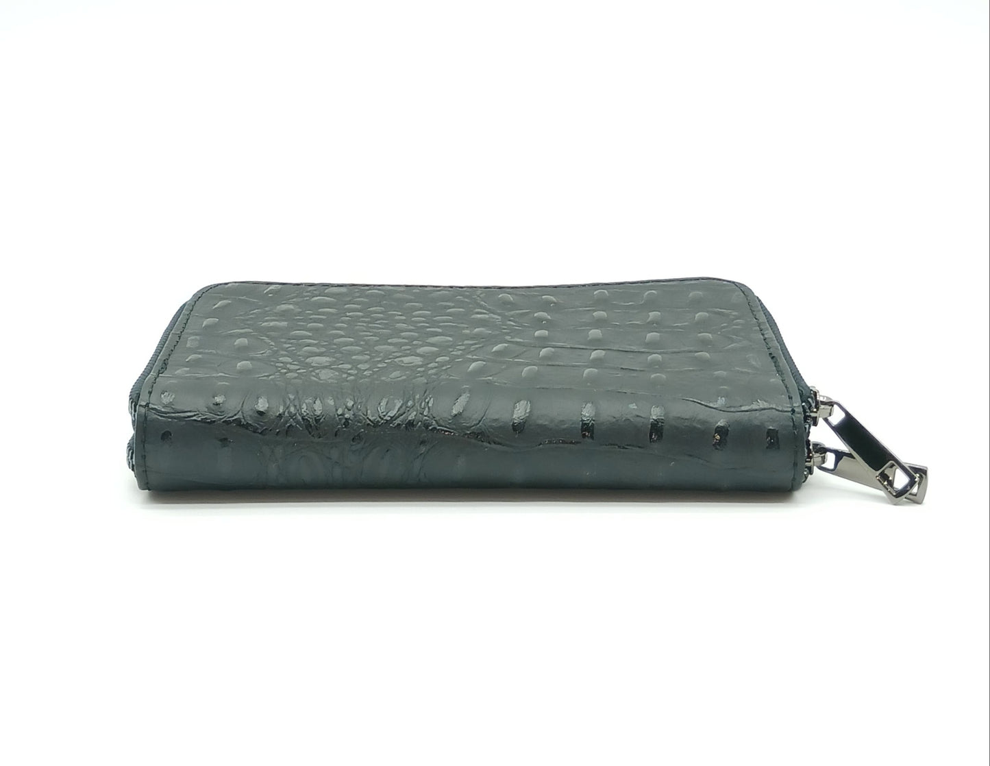 Genuine Croc Embossed Leather Double Zip Wallet – Made In Italy - Black