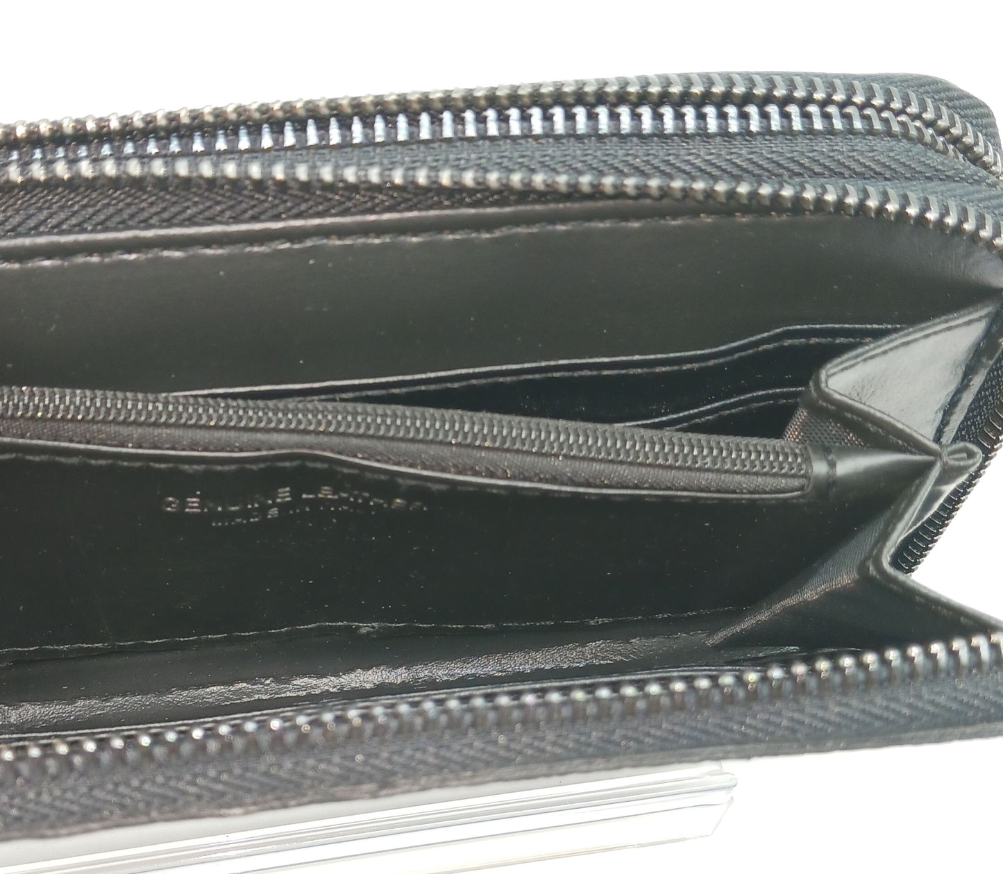 Genuine Croc Embossed Leather Double Zip Wallet – Made In Italy - Black