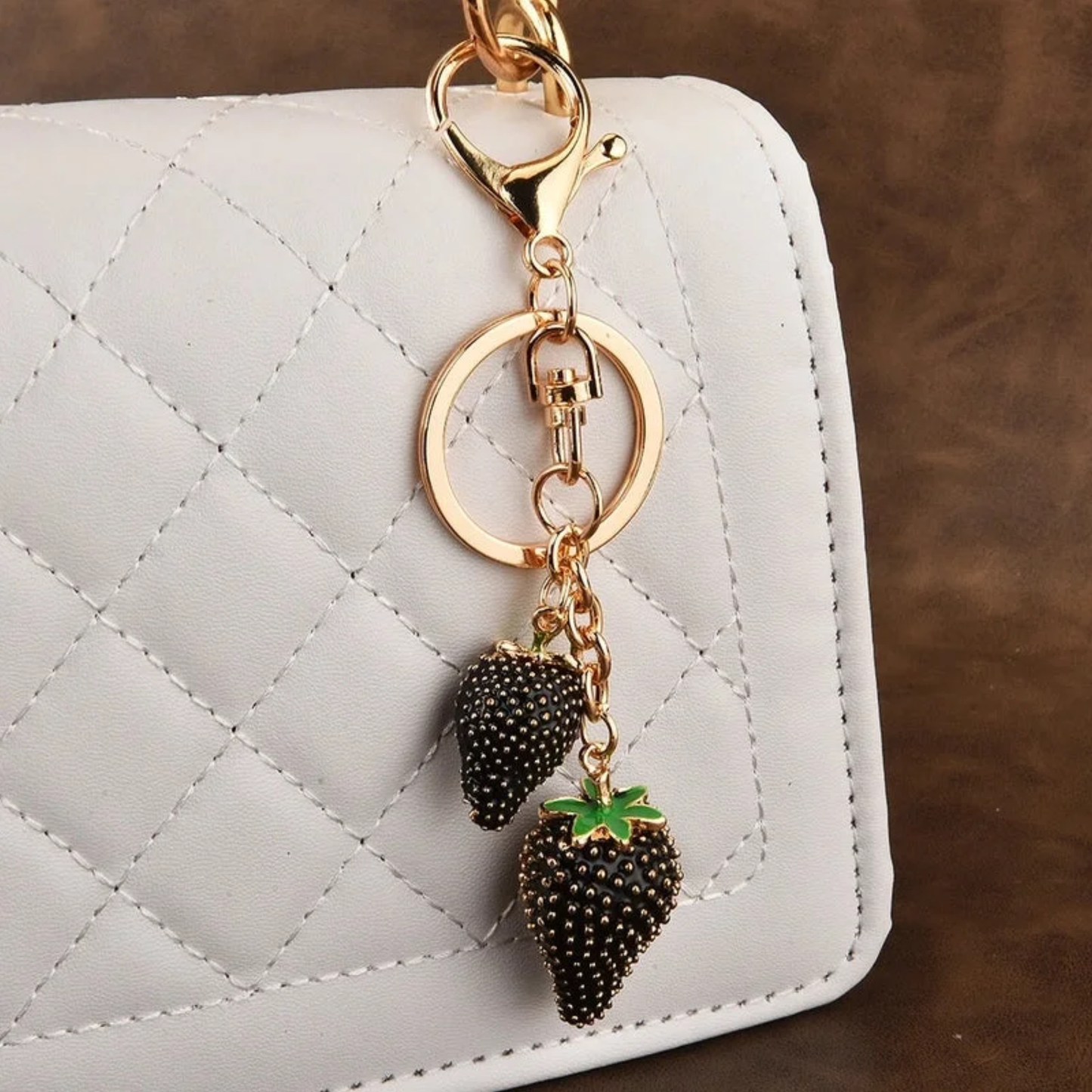 Double Dangle Strawberry Keychain Bag Charm