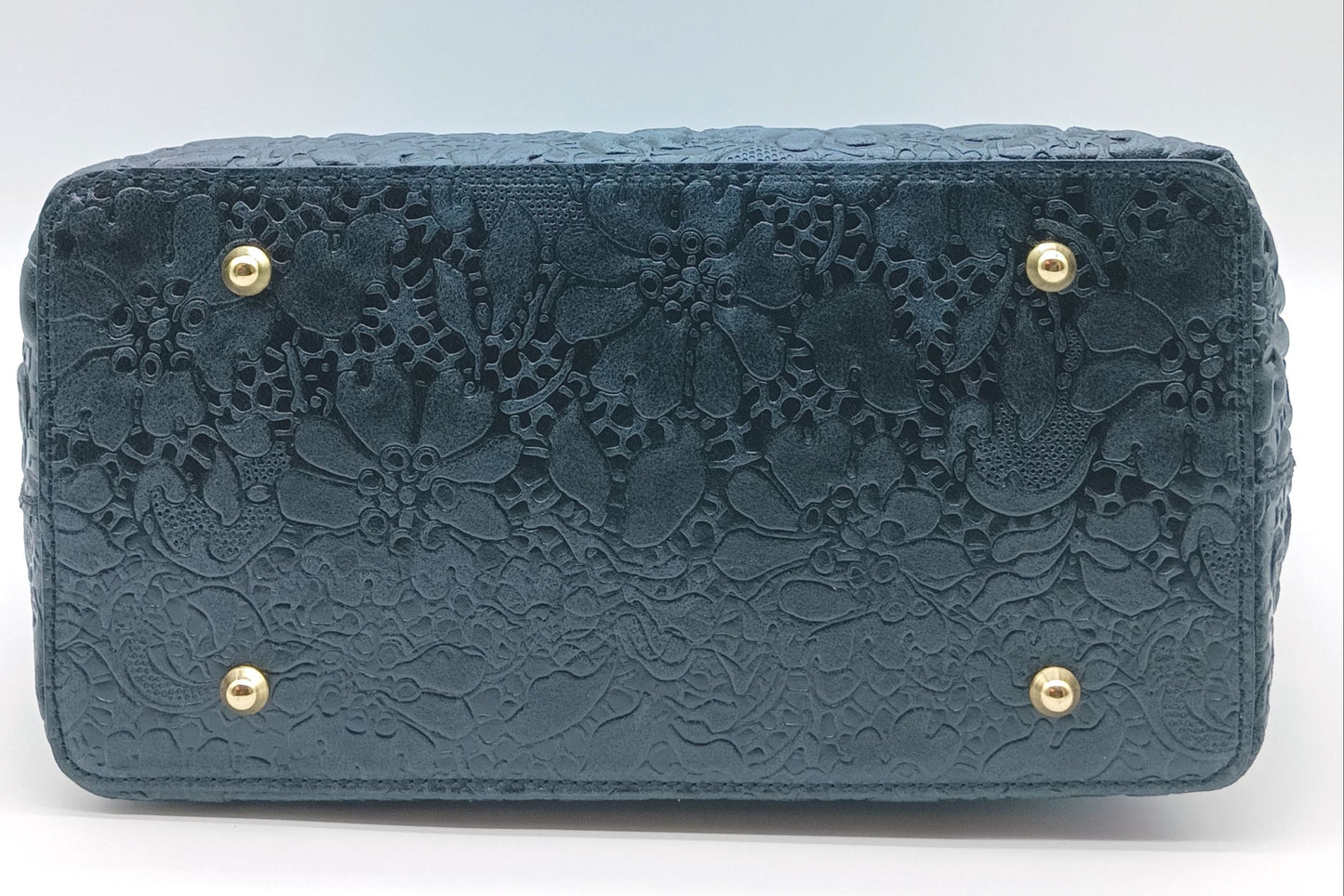 Black Genuine Leather Floral Embossed Handbag Satchel – Made In Italy
