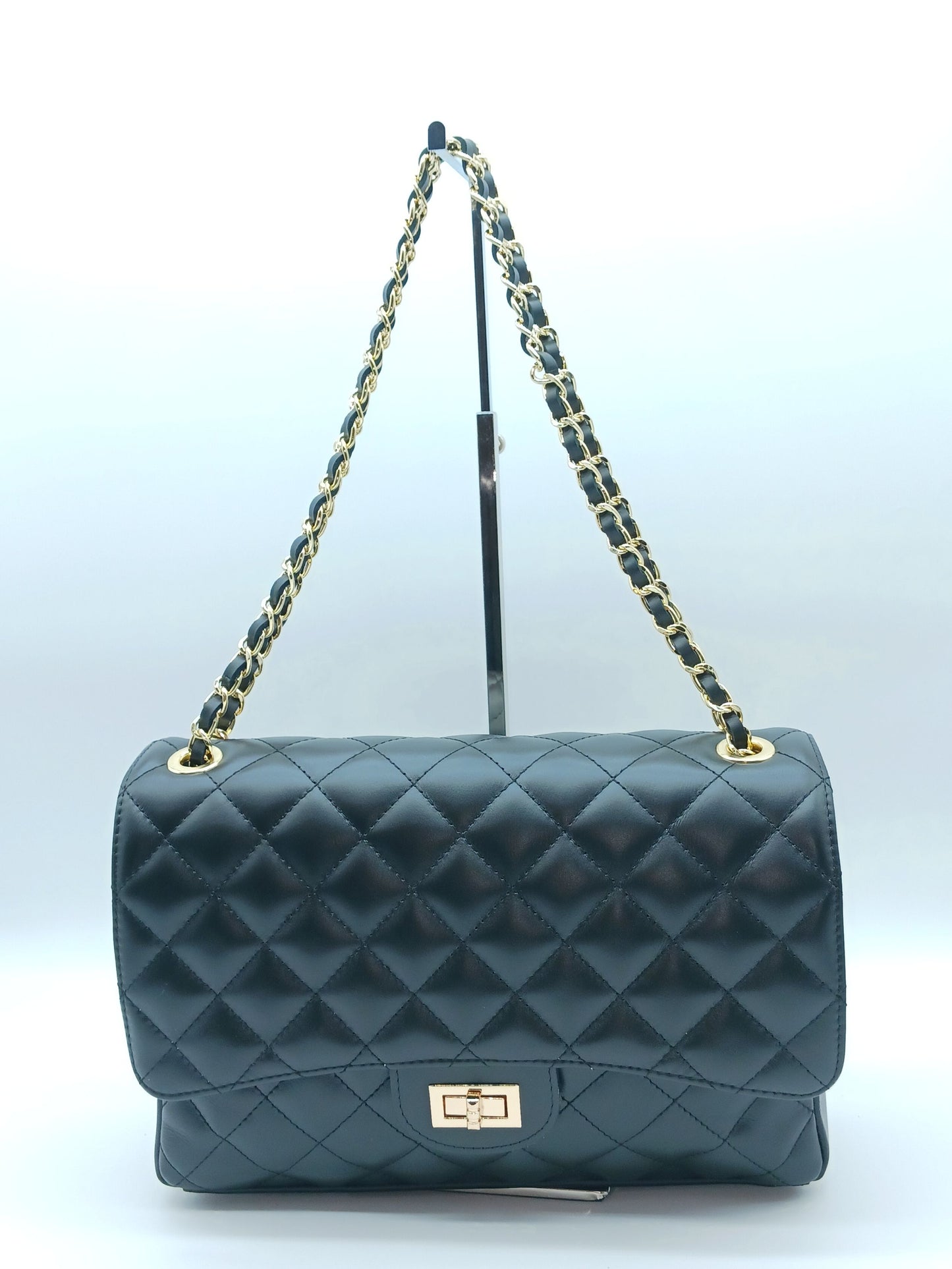 Genuine Leather Quilted Handbag (X-Large) Black – Made In Italy