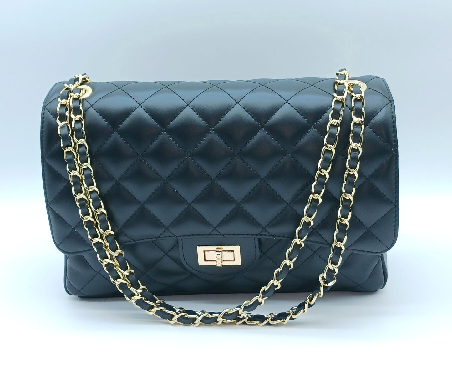Genuine Leather Quilted Handbag (X-Large) Black – Made In Italy