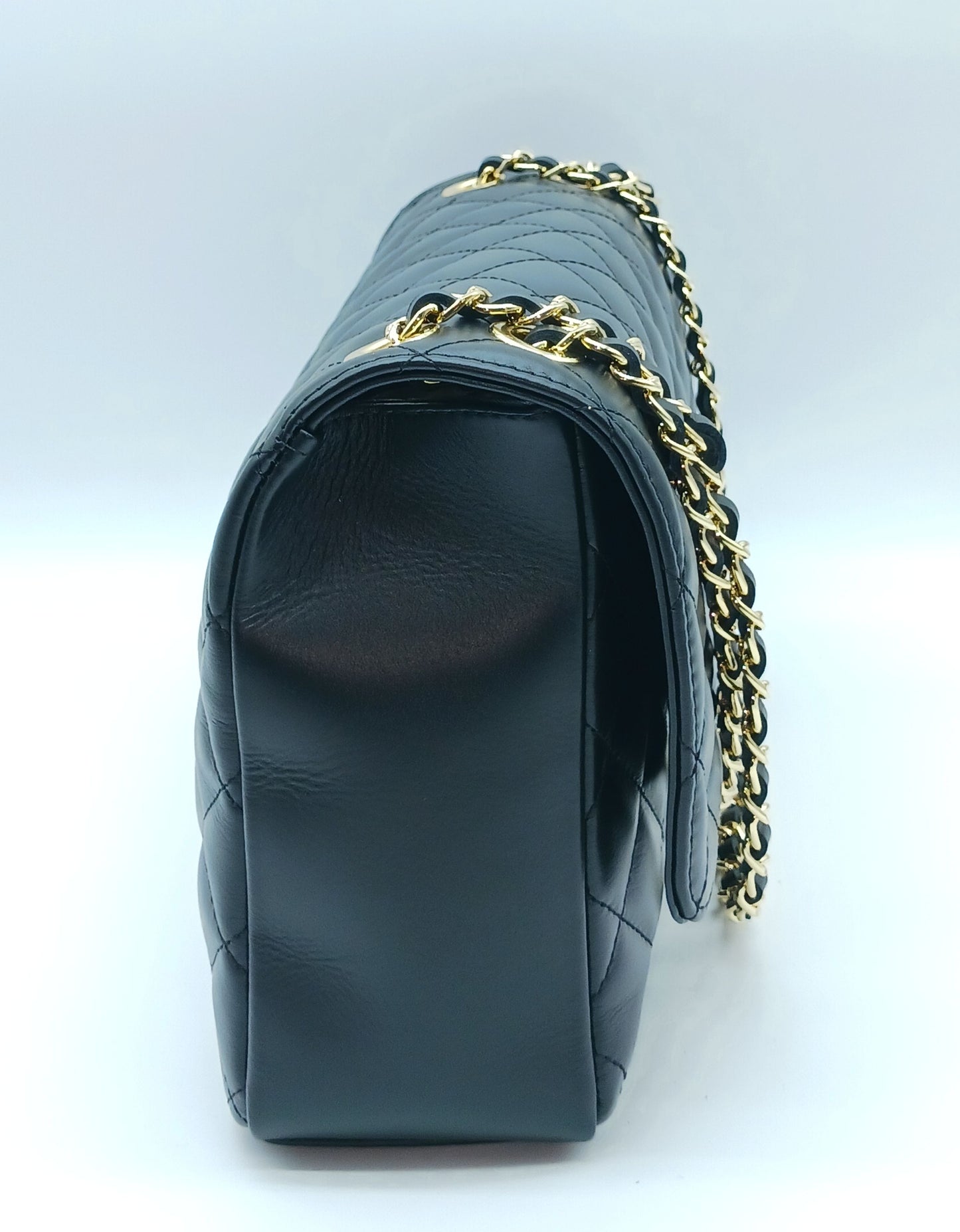 Genuine Leather Quilted Handbag (X-Large) Black – Made In Italy