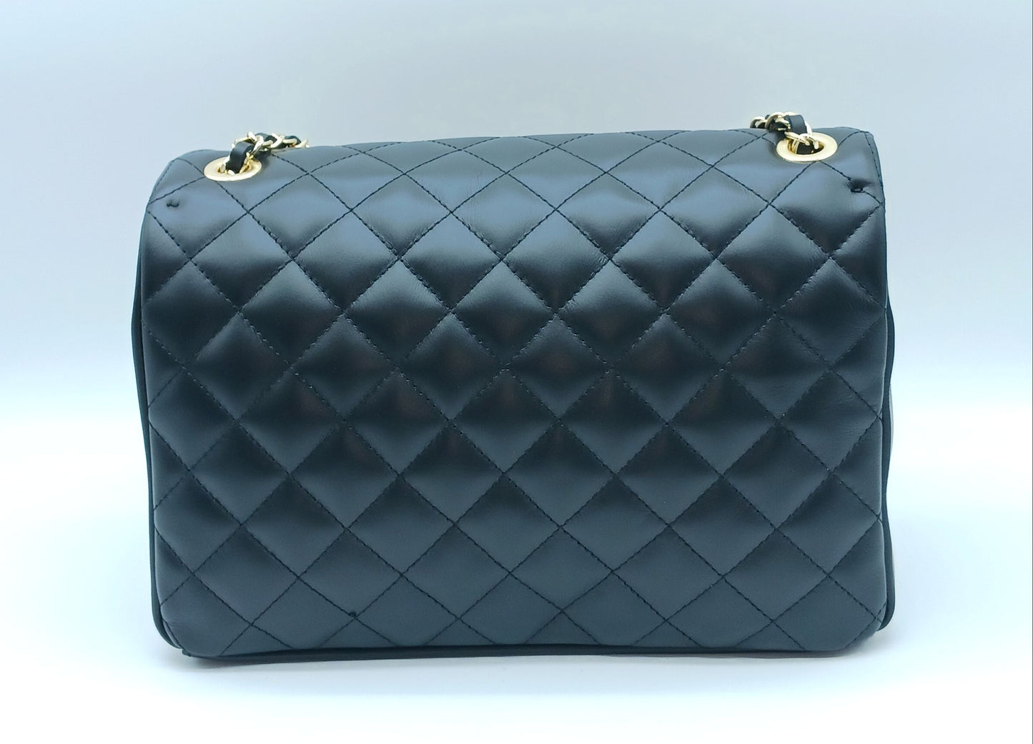 Genuine Leather Quilted Handbag (X-Large) Black – Made In Italy