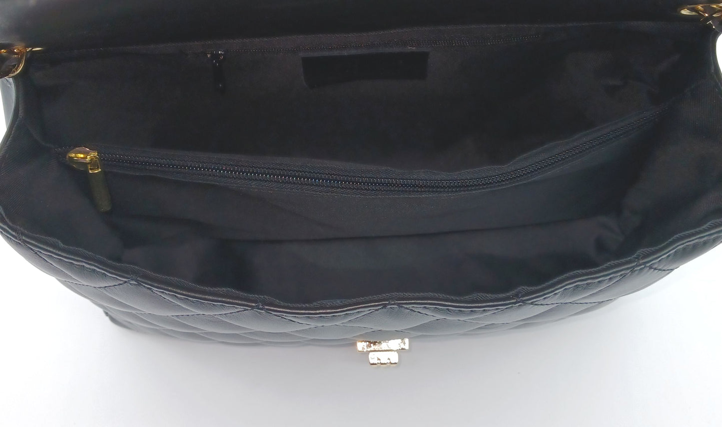 Genuine Leather Quilted Handbag (X-Large) Black – Made In Italy