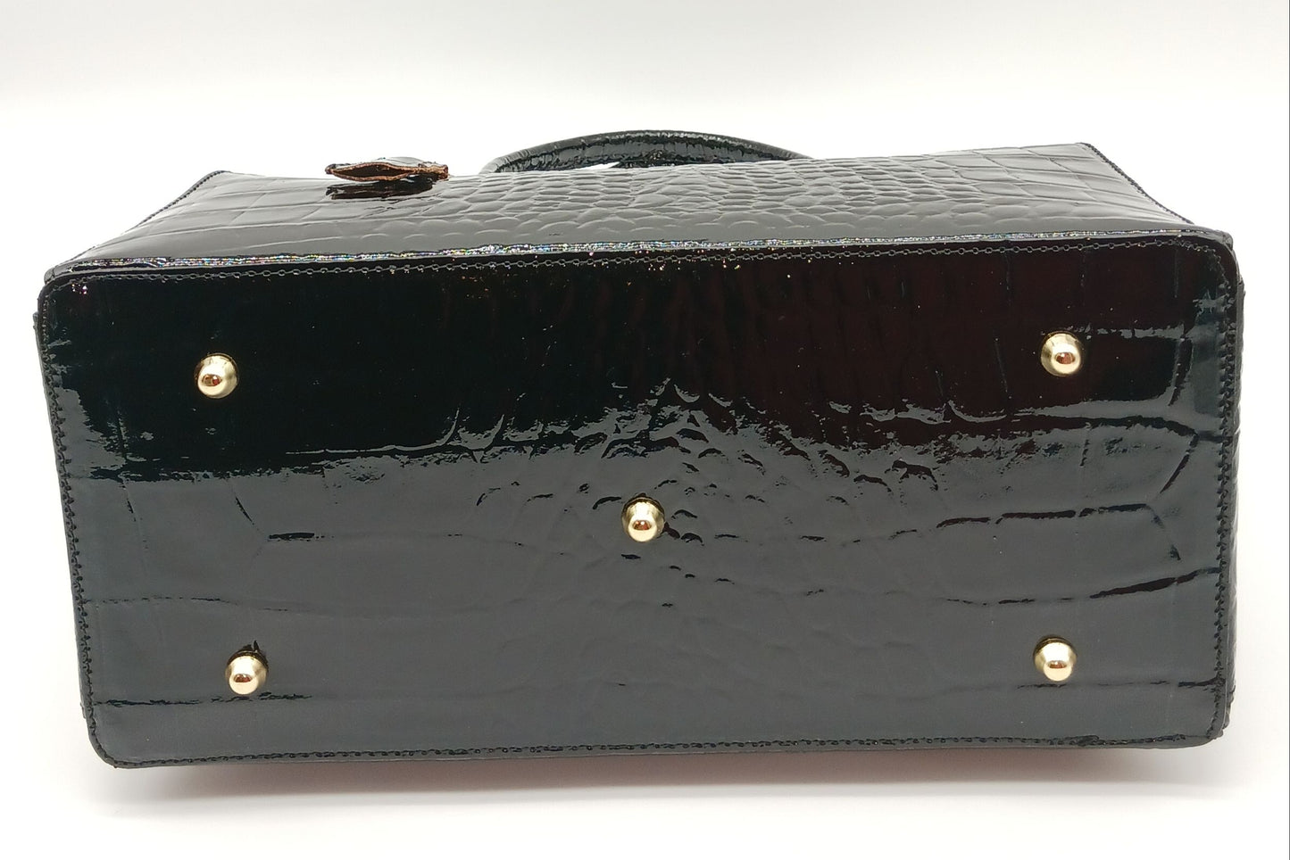 Lock & Key Shiny Croc Embossed Genuine Leather Handbag Satchel – Made In Italy - Black