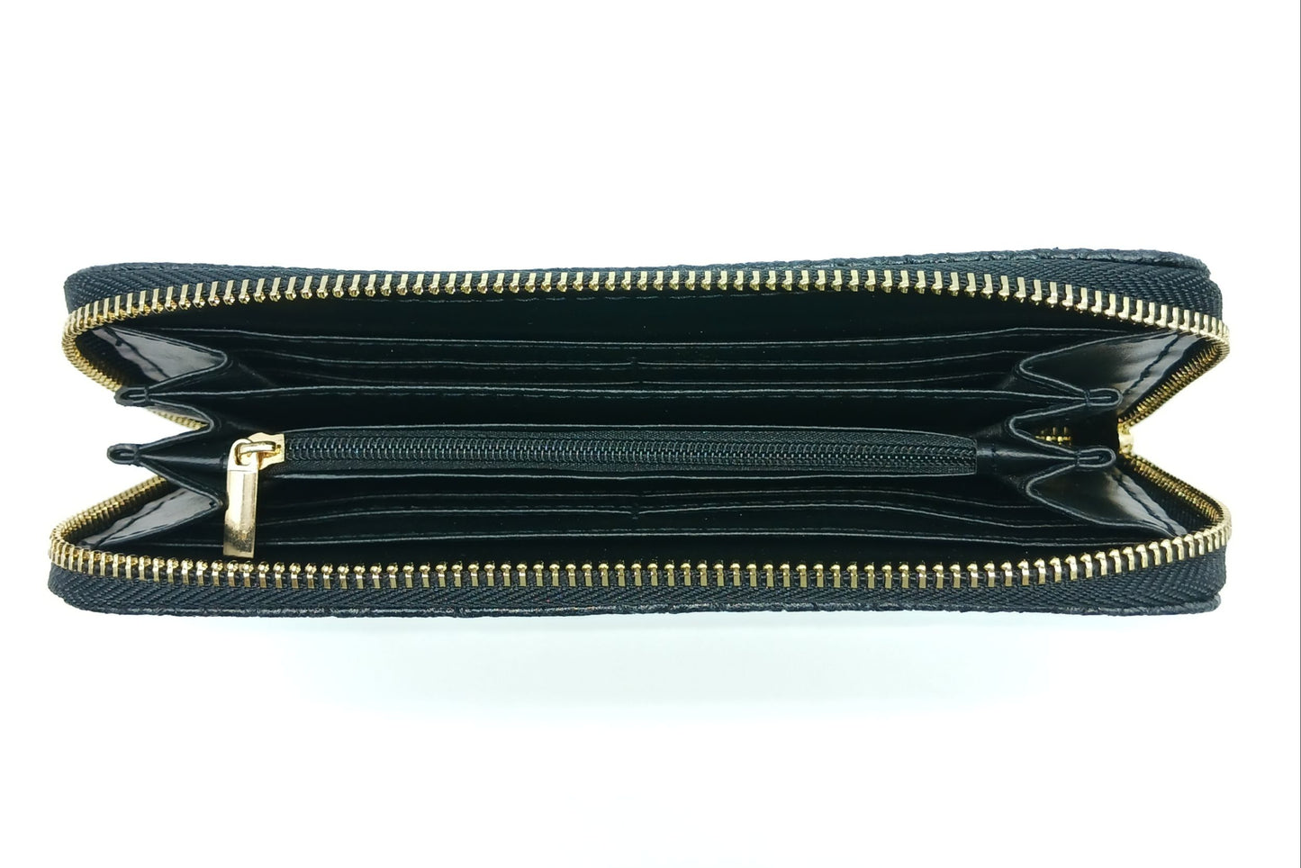 Genuine Snake Embossed Leather Zip Wallet – Made In Italy - Black