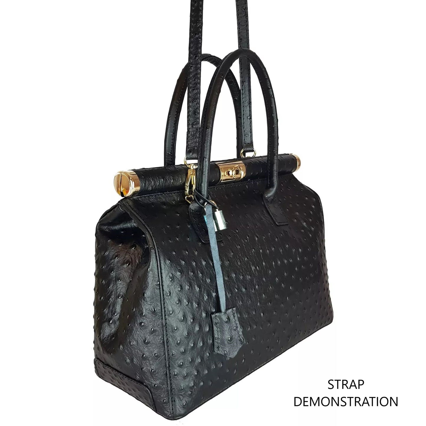 Lock & Key Brown Leopard Fur Black Genuine Leather Handbag Satchel – Made In Italy