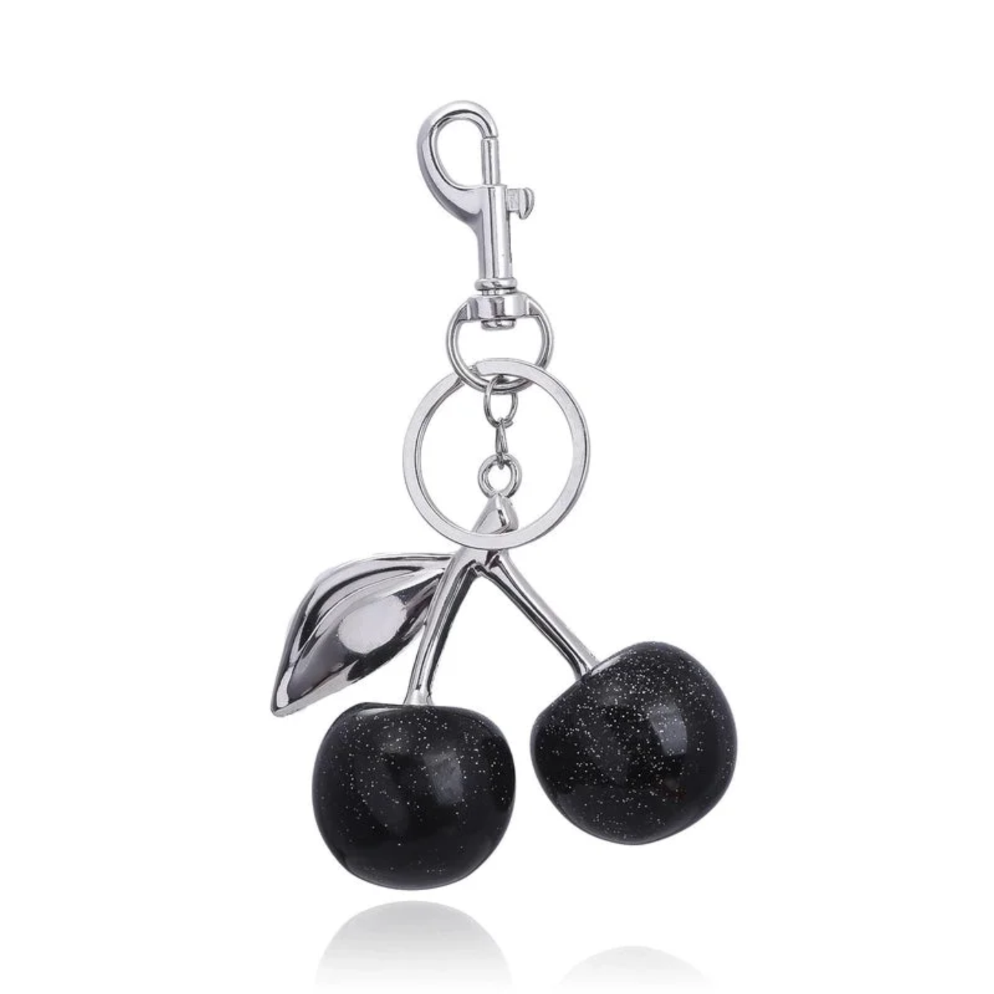 Cherry Glitter Acrylic Keychain Bag Charm – Silver Metal