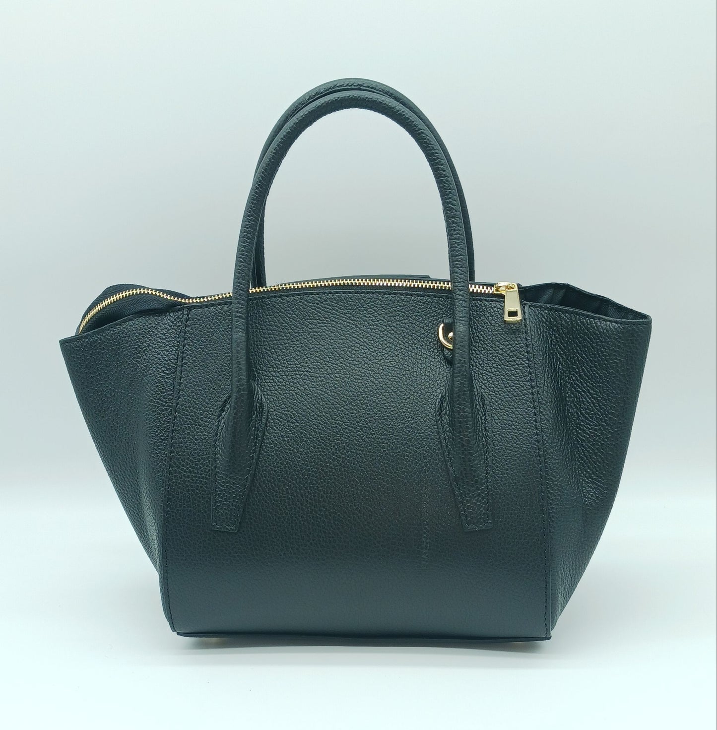 Black Genuine Leather Fur Satchel - Made In Italy
