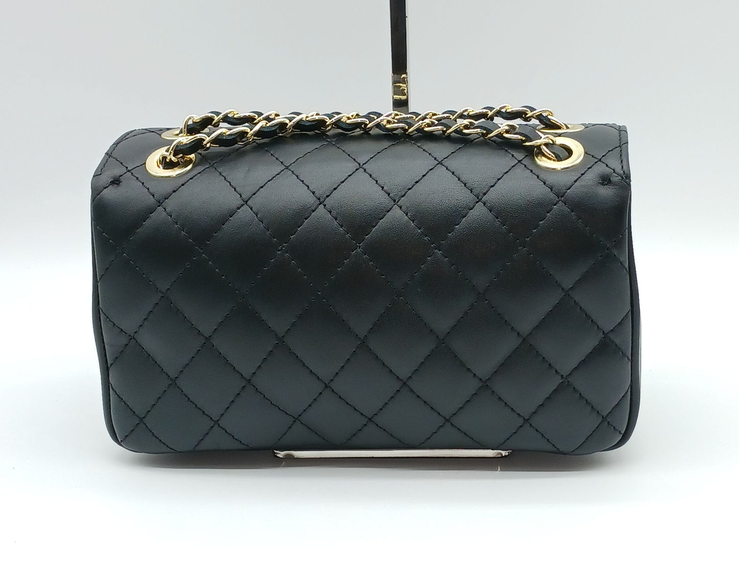 Genuine Leather Quilted Handbag (Medium) Black – Made In Italy