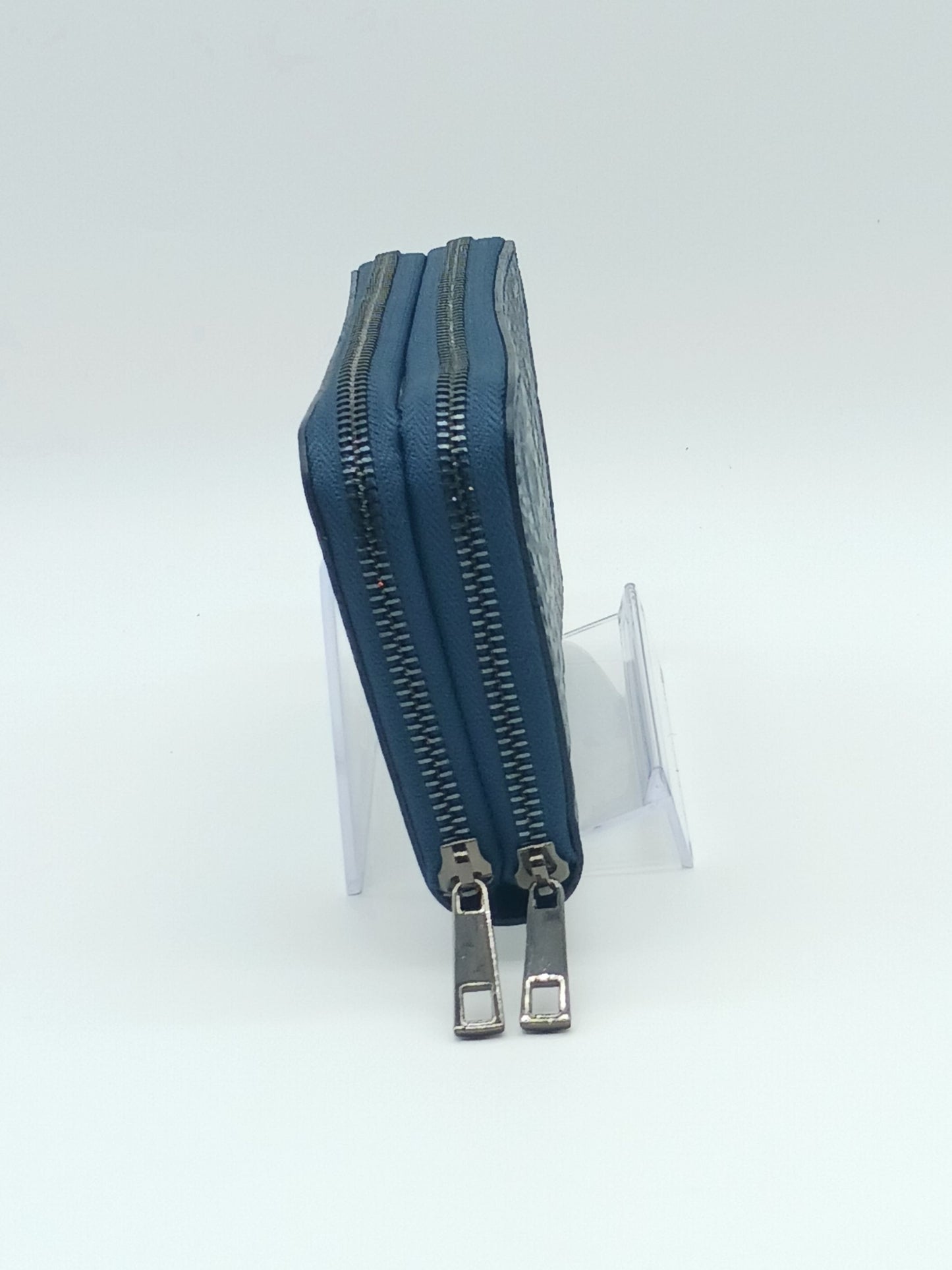 Genuine Croc Embossed Leather Double Zip Wallet – Made In Italy - Blue