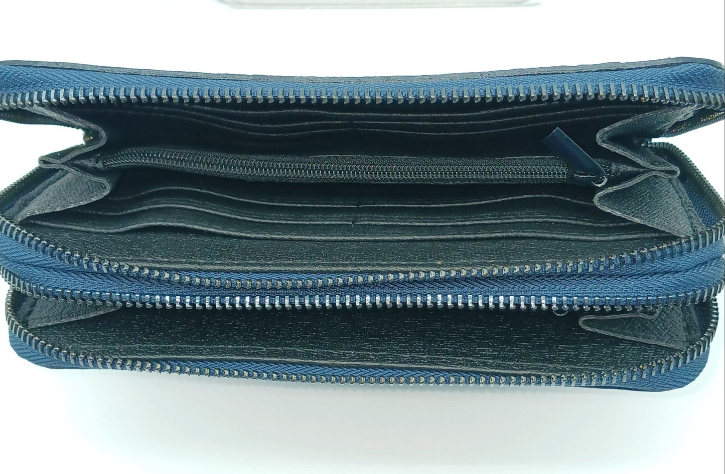 Genuine Croc Embossed Leather Double Zip Wallet – Made In Italy - Blue