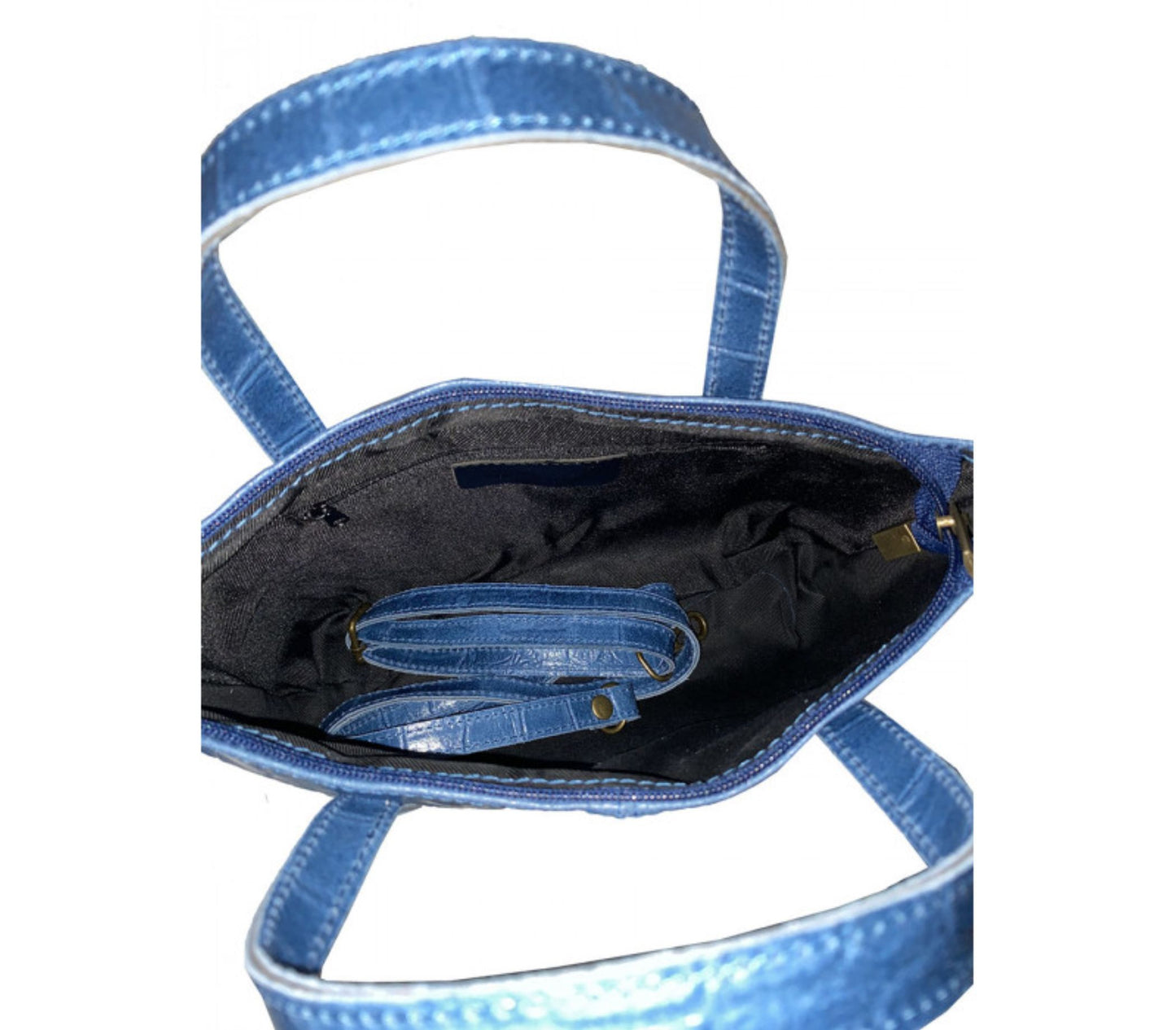 Genuine Croc Embossed Leather Handbag Satchel - Blue Jeans – Made In Italy - DumasvilleBoutique