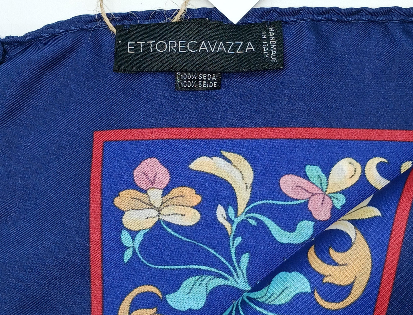 Designer Dark Blue Floral Silk Twill Square Scarf 35x35 – Made In Italy