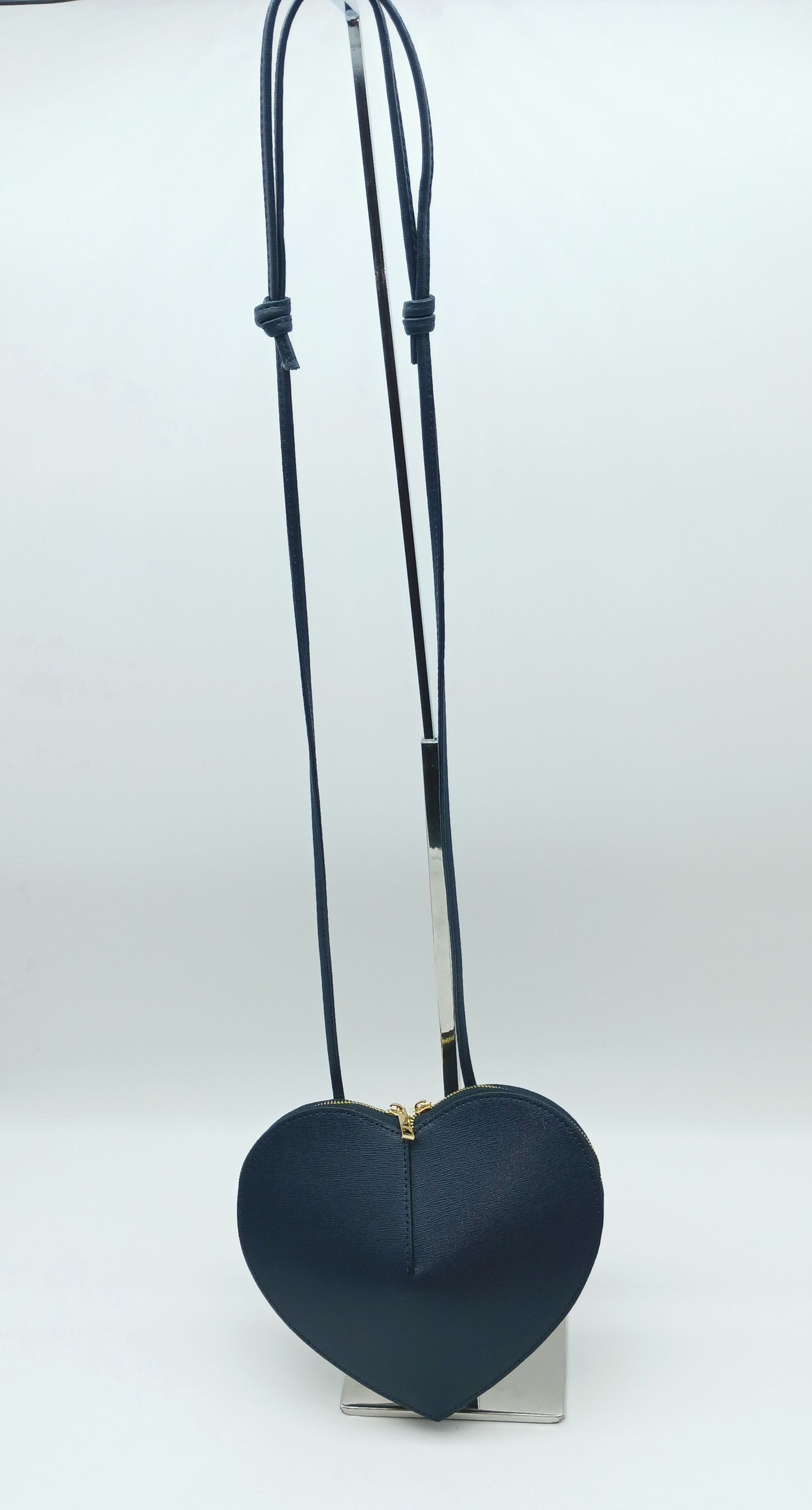 Genuine Saffiano Leather Heart Crossbody Handbag – Made In Italy - Blue