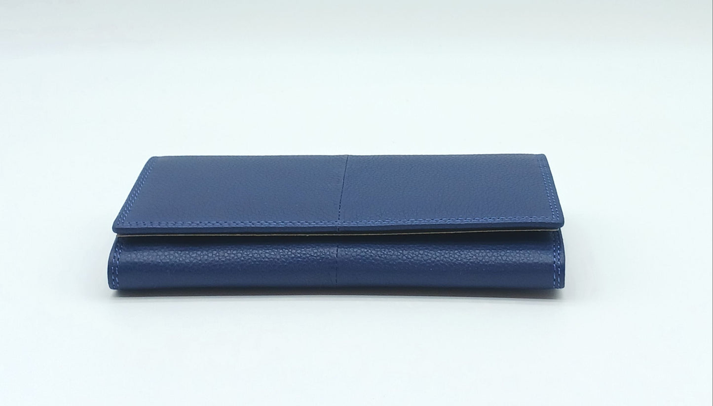 Italian Genuine Pebble Leather Wallet - Blue Jeans