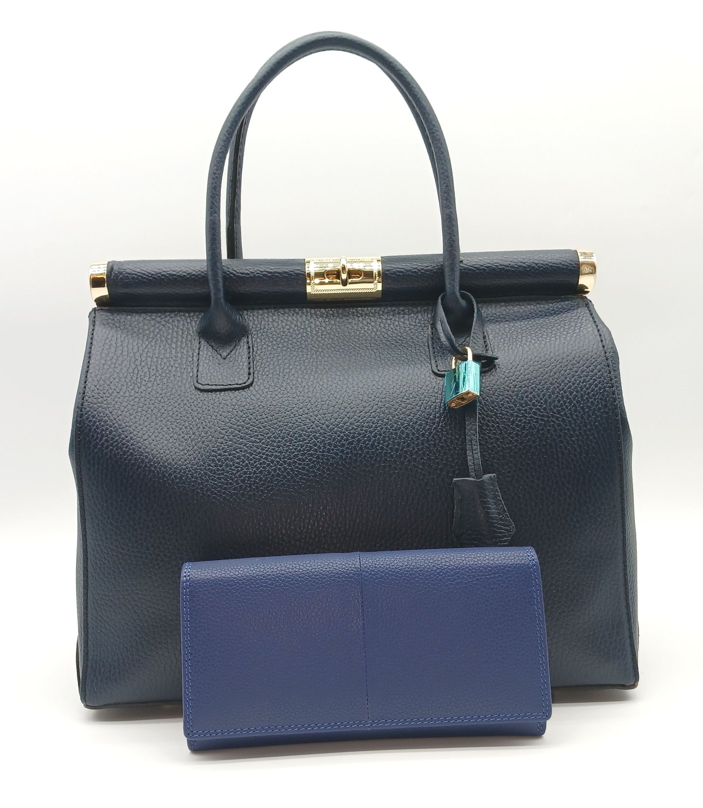 Italian Genuine Pebble Leather Wallet - Blue Jeans