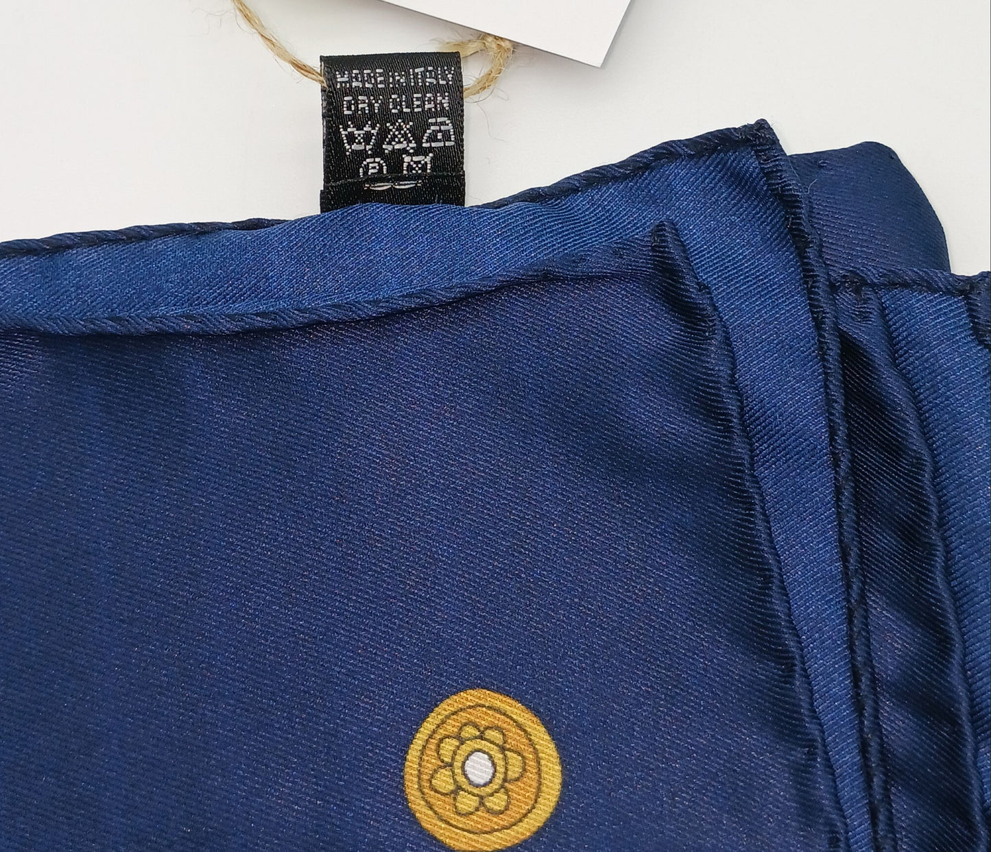 Blue Tassel Medallion Silk Twill Square Scarf 35x35 – Made In Italy