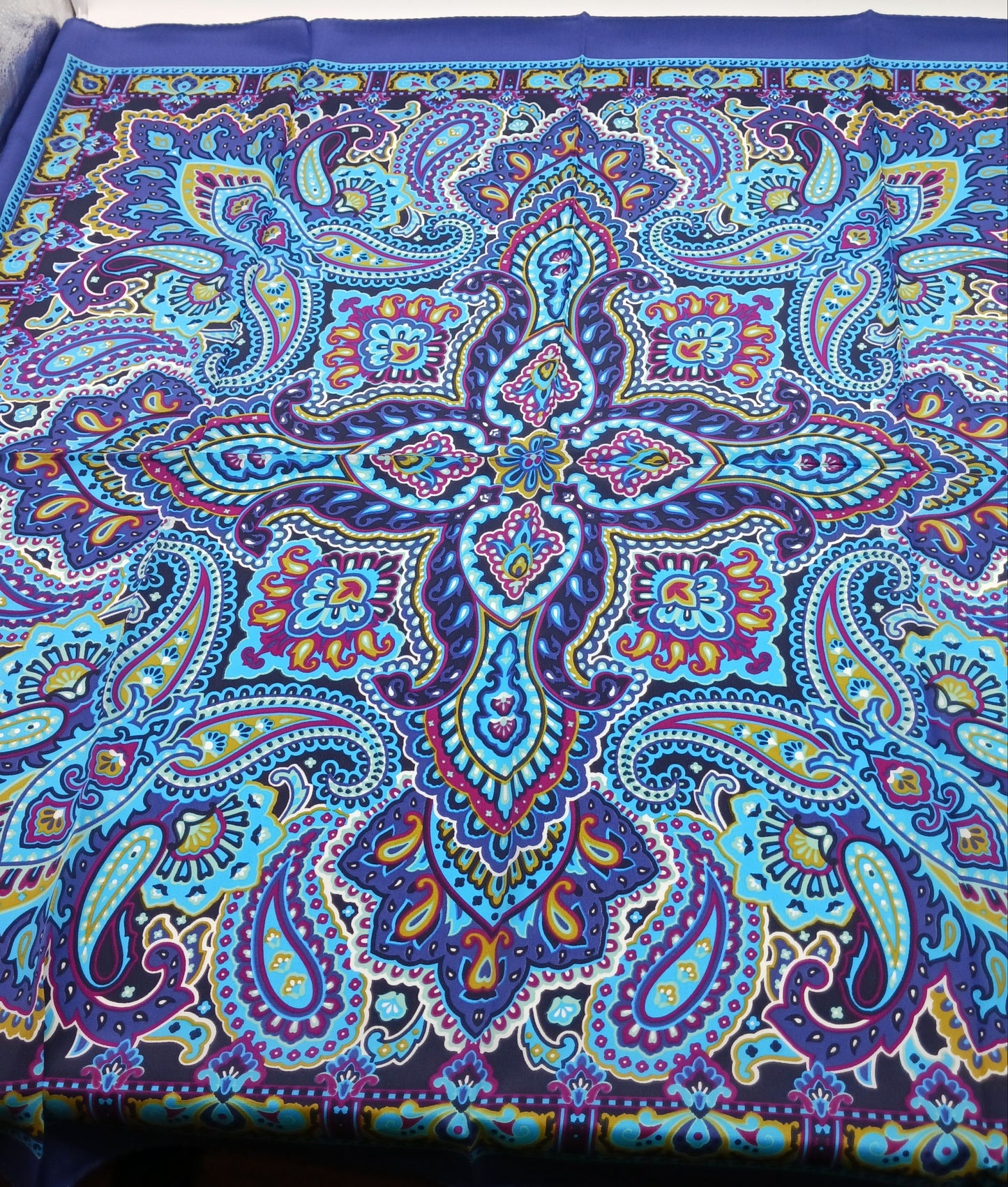 Designer Blue Paisley Silk Twill Square Scarf 35x35 – Made In Italy