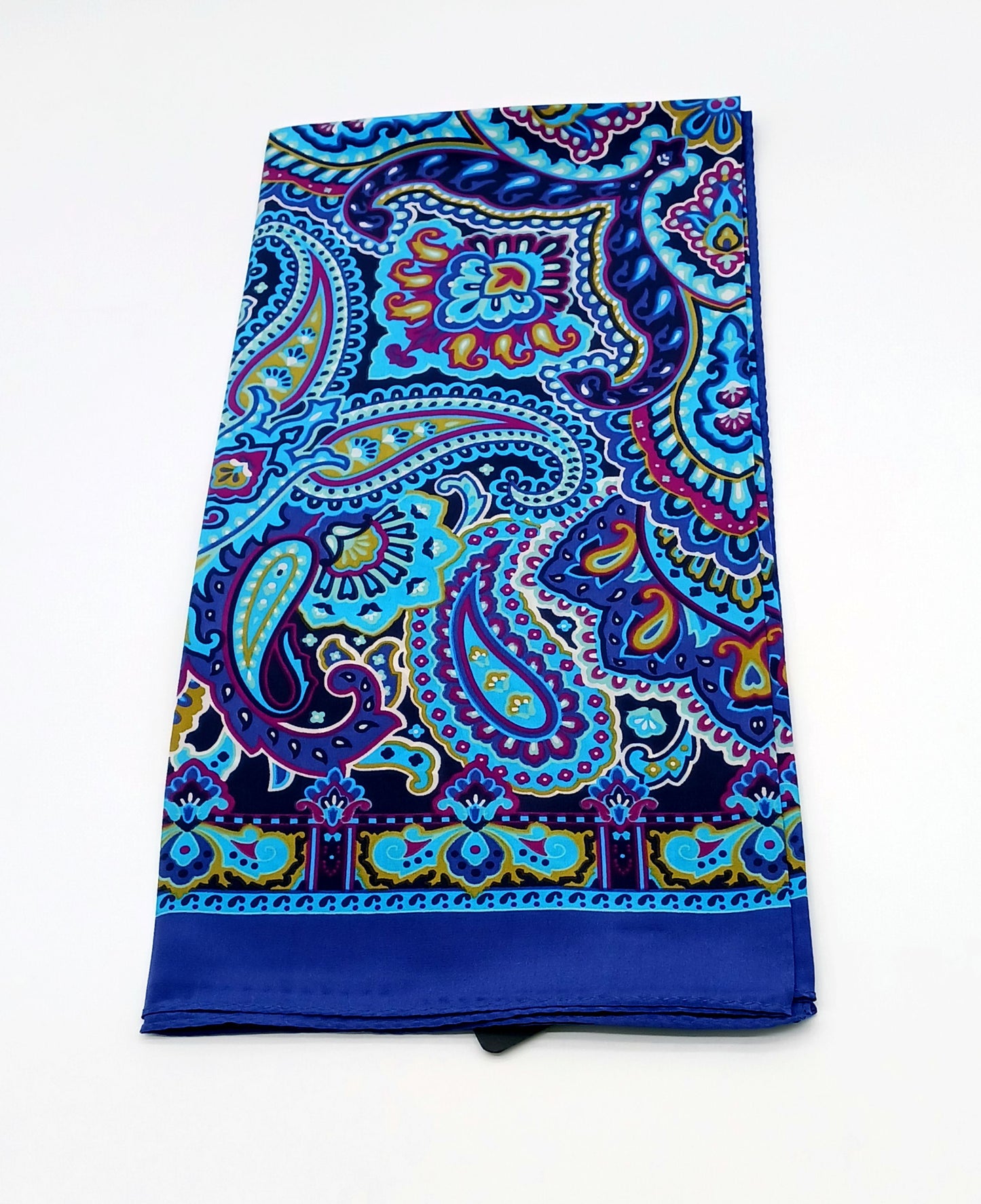 Designer Blue Paisley Silk Twill Square Scarf 35x35 – Made In Italy