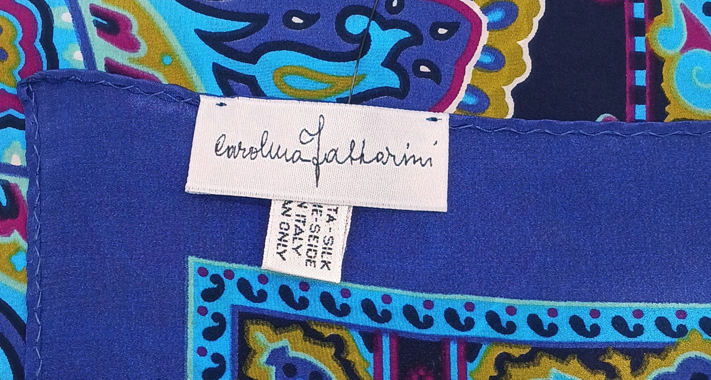 Designer Blue Paisley Silk Twill Square Scarf 35x35 – Made In Italy