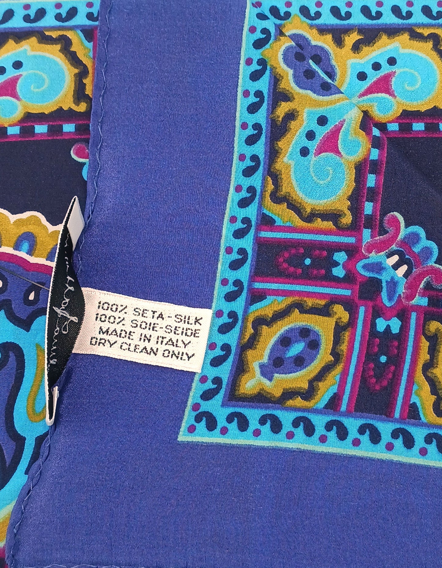 Designer Blue Paisley Silk Twill Square Scarf 35x35 – Made In Italy