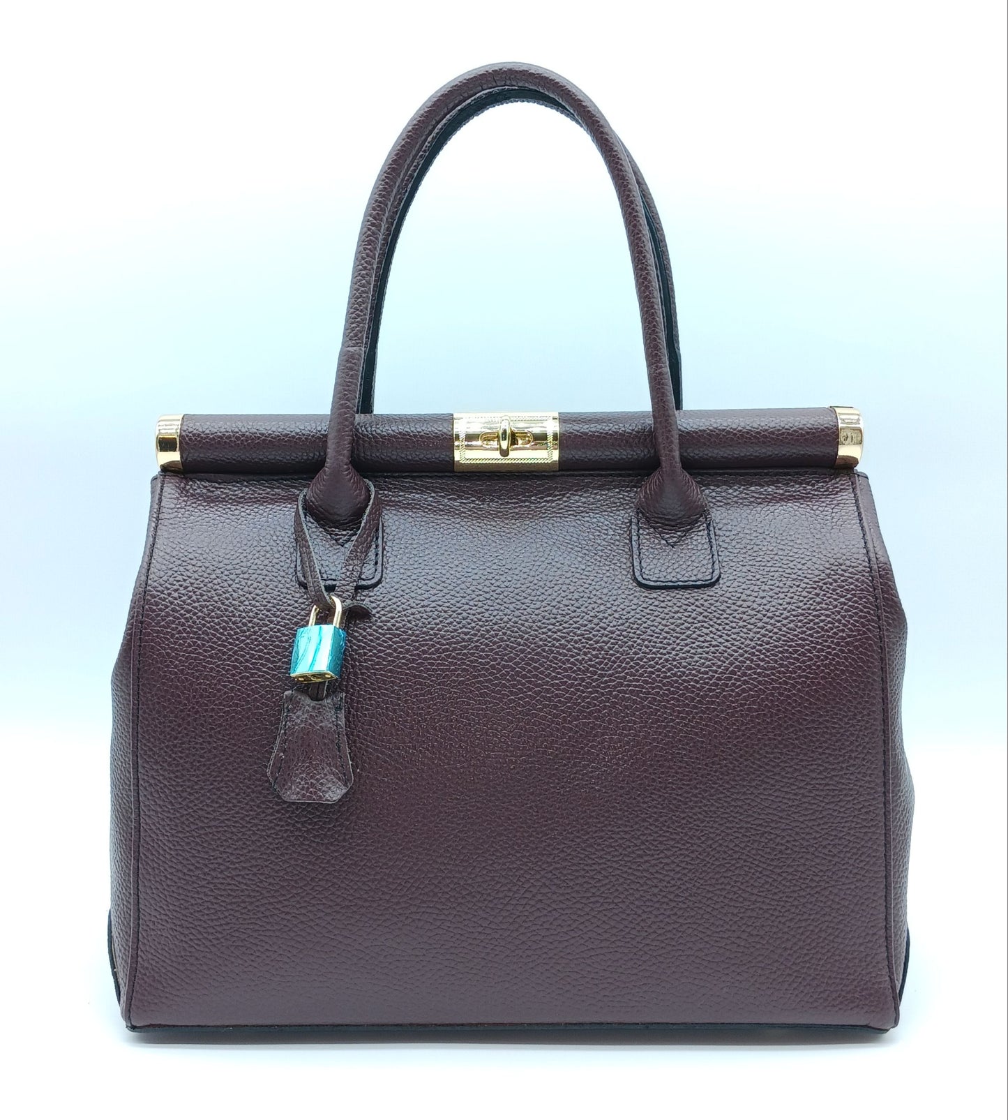 Lock & Key Genuine (Treated) Pebble Leather Handbag Satchel - Bordeaux – Made In Italy