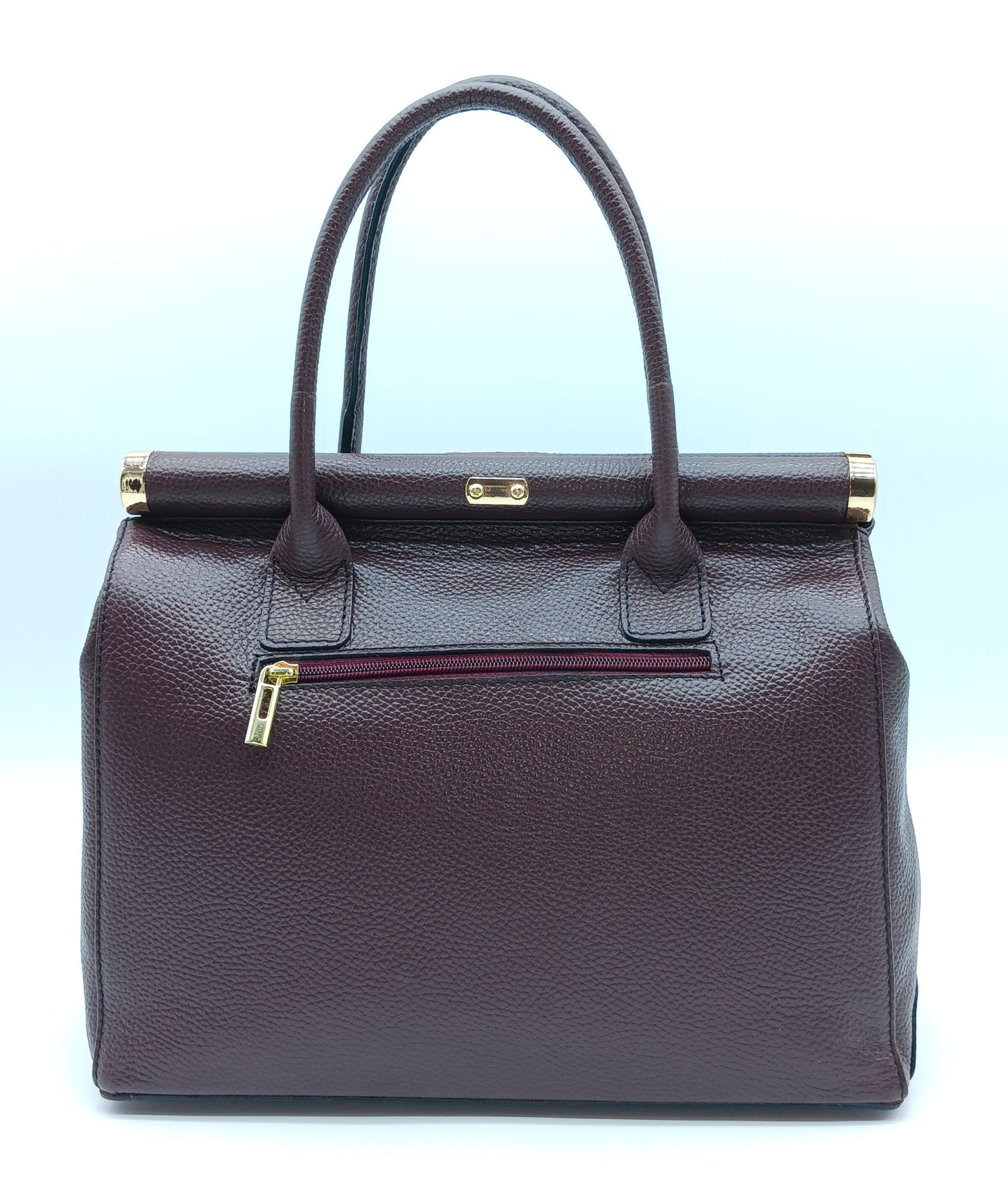 Lock & Key Genuine (Treated) Pebble Leather Handbag Satchel - Bordeaux – Made In Italy