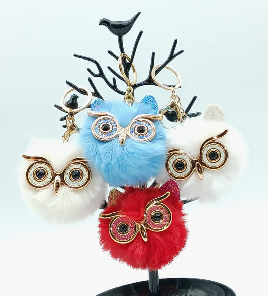 Plush Alloy Owl Keychain Bag Charm – Bright Colors