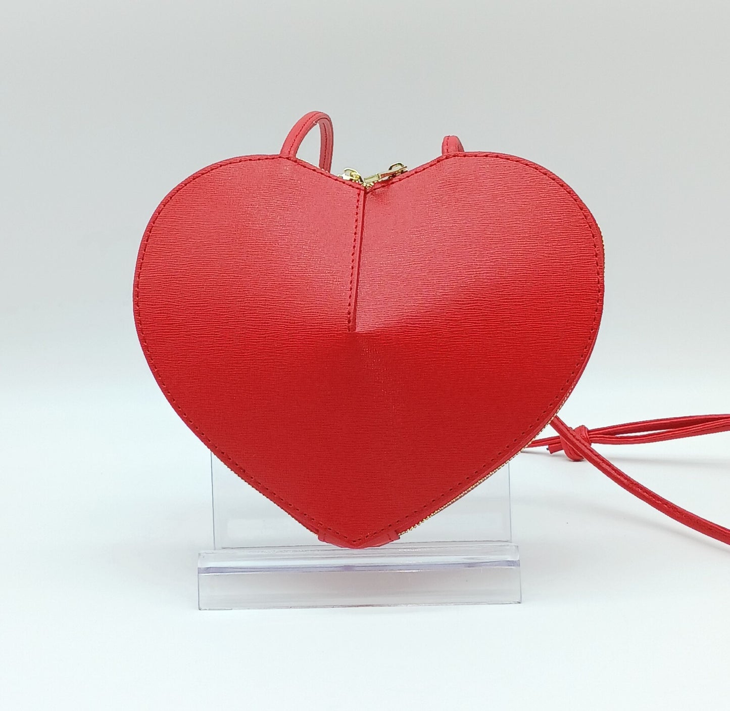 Genuine Saffiano Leather Heart Crossbody Handbag – Made In Italy - Red