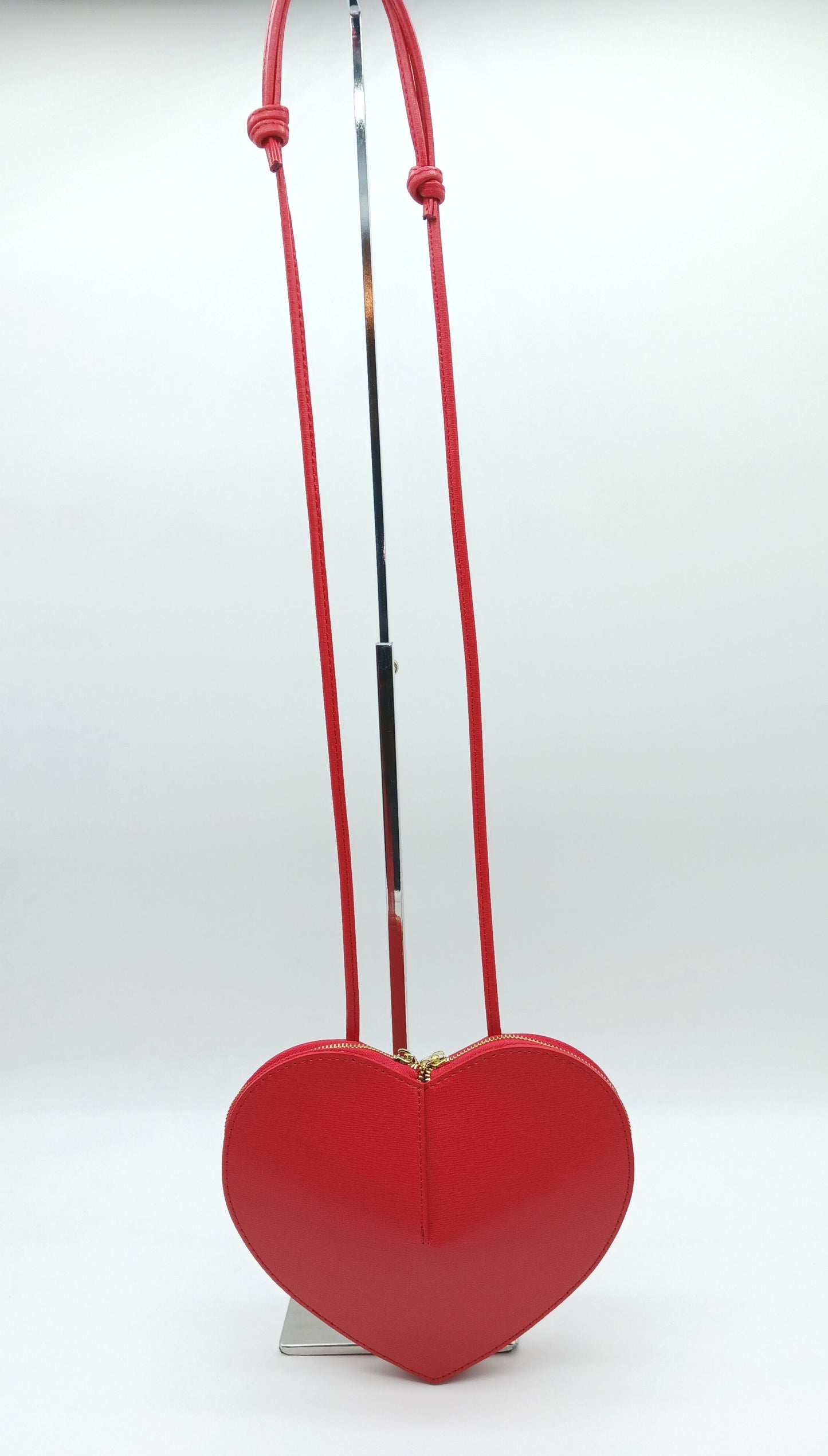Genuine Saffiano Leather Heart Crossbody Handbag – Made In Italy - Red