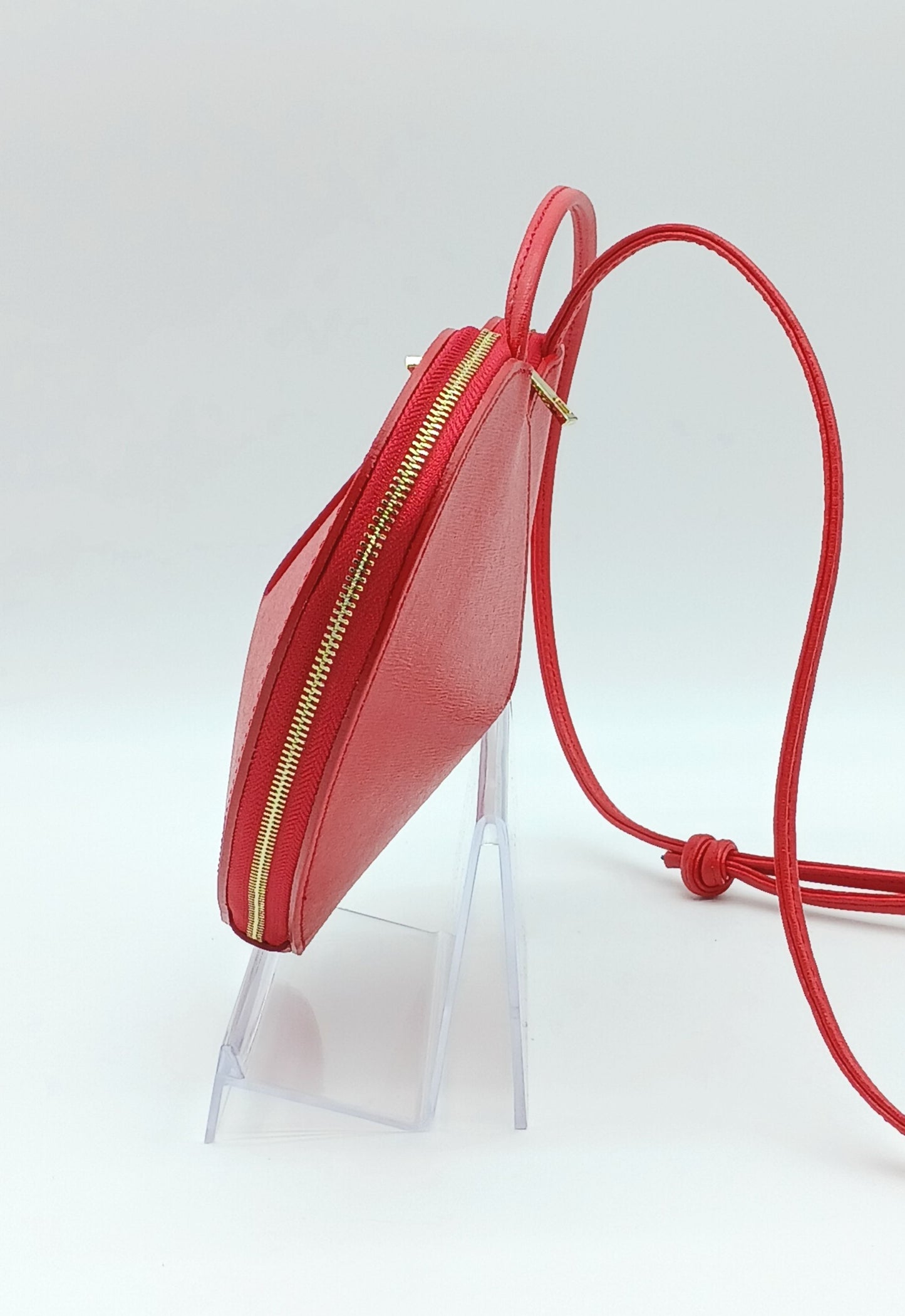 Genuine Saffiano Leather Heart Crossbody Handbag – Made In Italy - Red