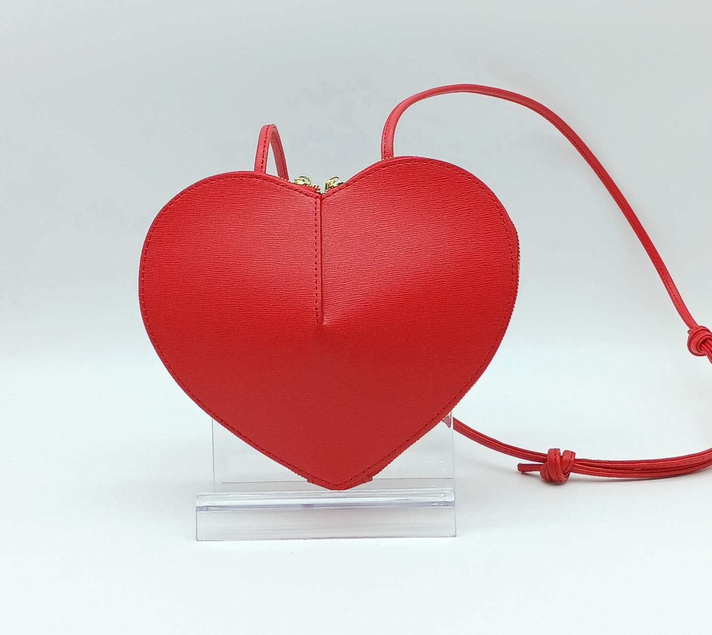Genuine Saffiano Leather Heart Crossbody Handbag – Made In Italy - Red
