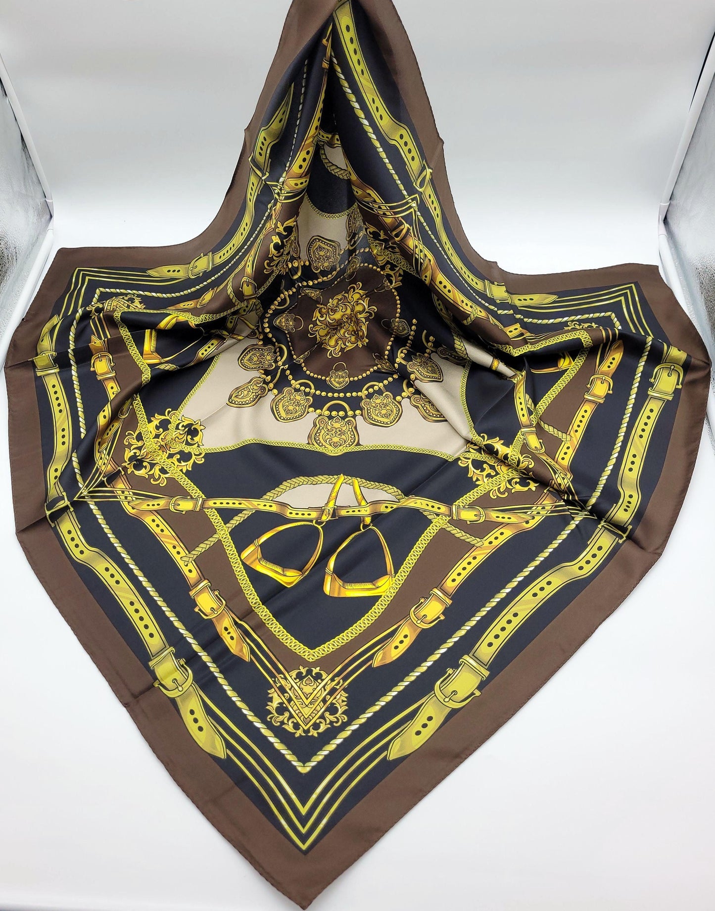 Designer Silk Twill Square Scarf 35x35 – Made In Italy - Brown - DumasvilleBoutique