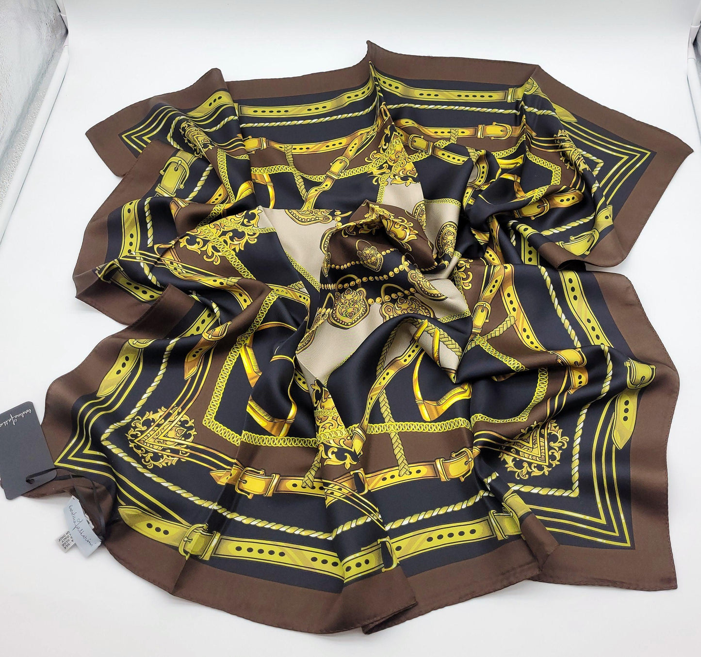 Designer Silk Twill Square Scarf 35x35 – Made In Italy - Brown - DumasvilleBoutique