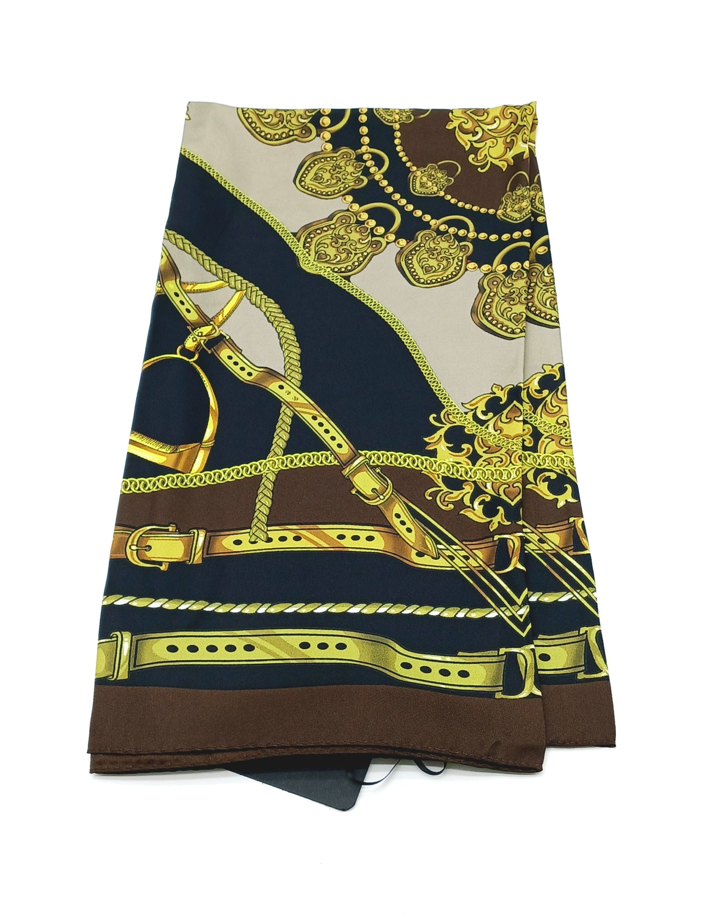 Designer Silk Twill Square Scarf 35x35 – Made In Italy - Brown