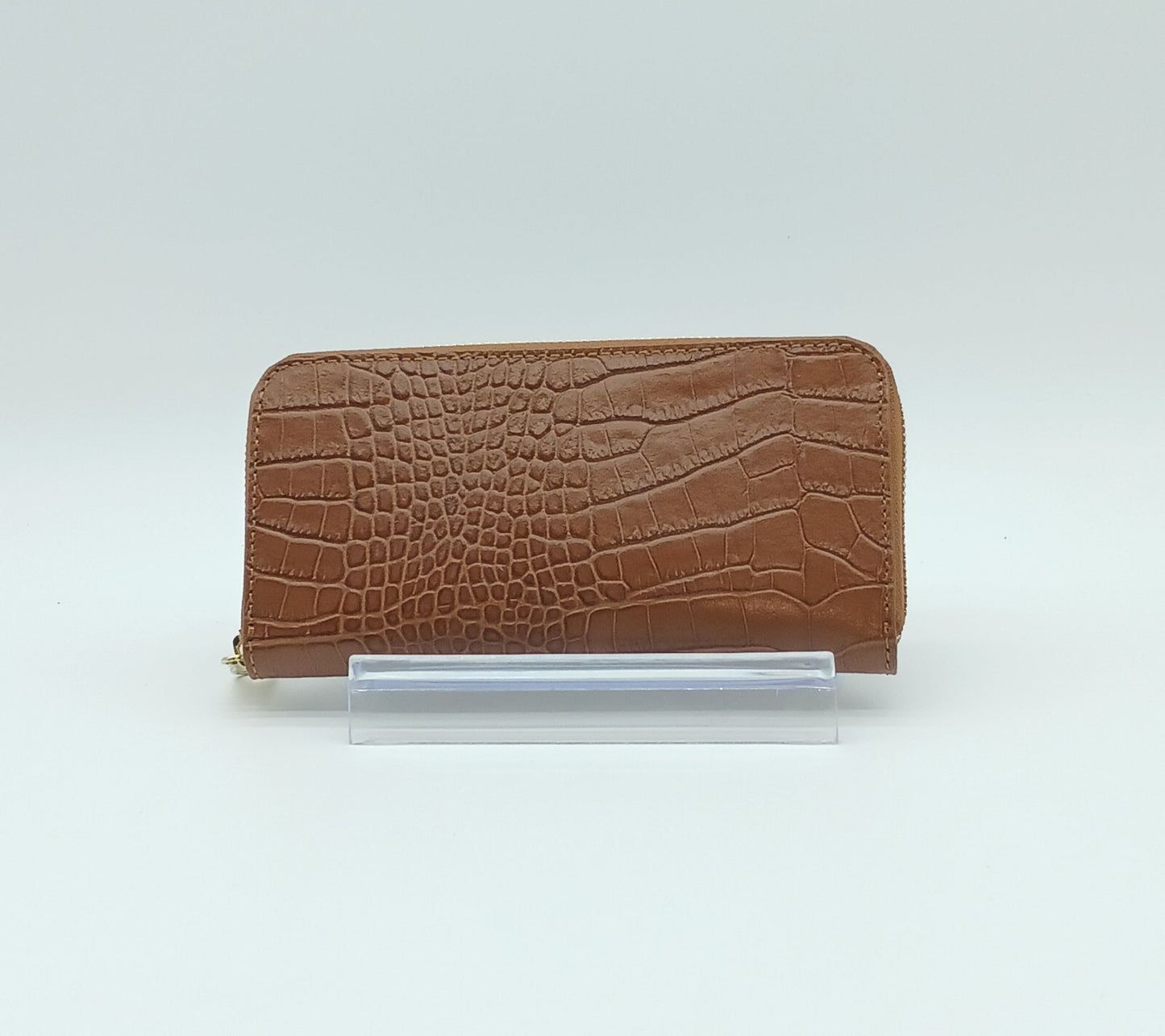 Genuine Croc Embossed Leather Zip Wallet – Made In Italy - Brown