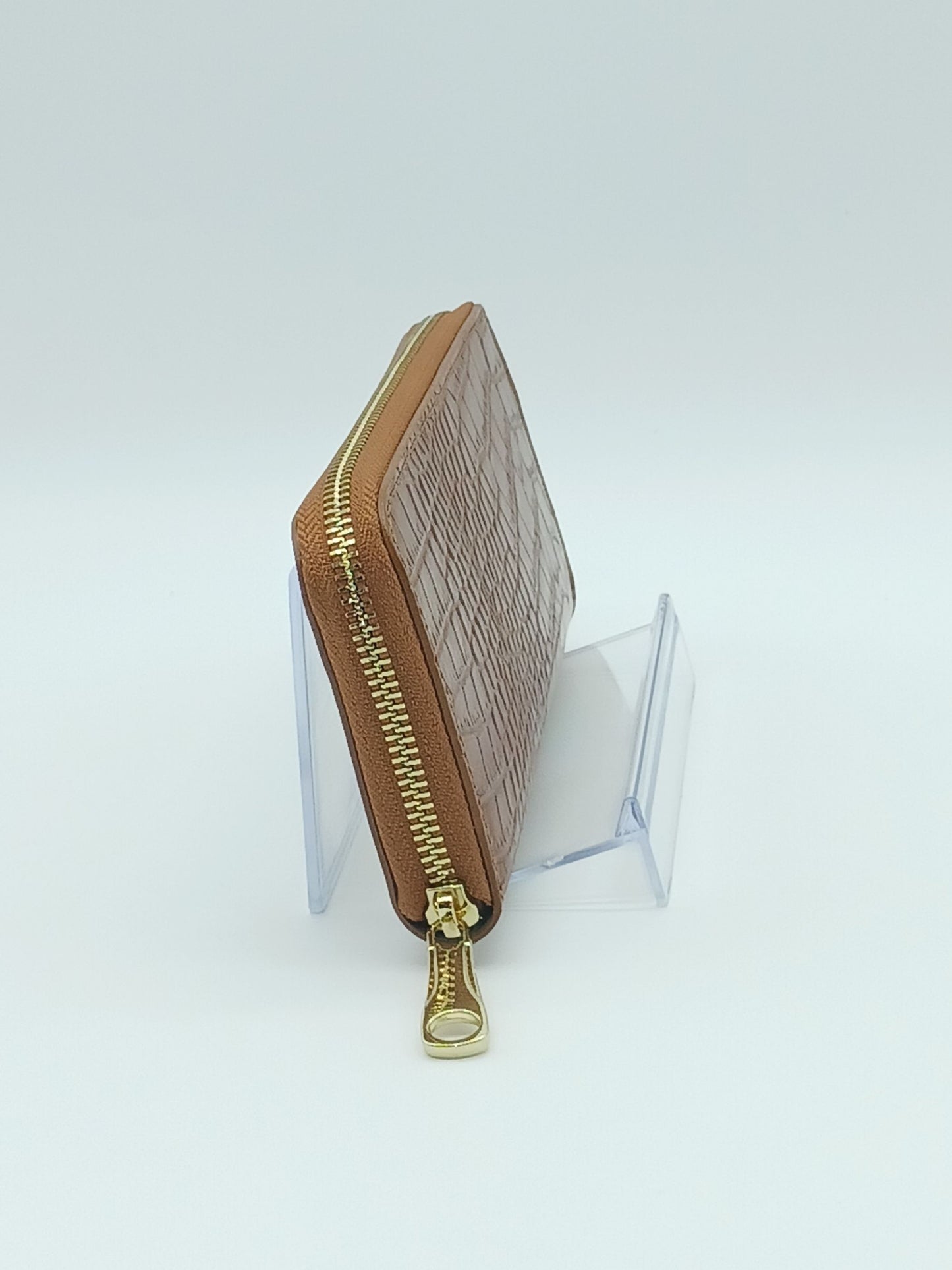 Genuine Croc Embossed Leather Zip Wallet – Made In Italy - Brown
