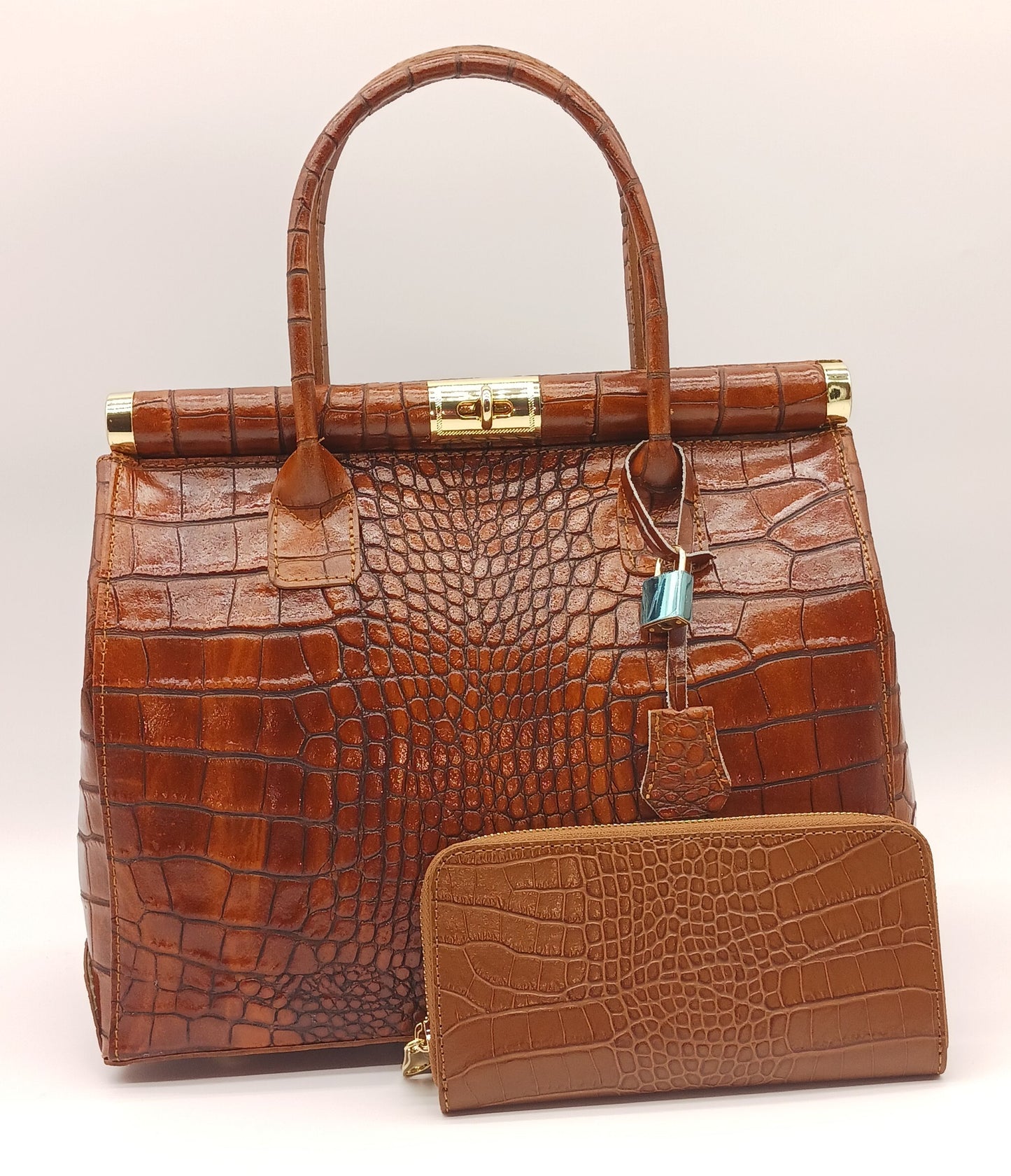 Genuine Croc Embossed Leather Zip Wallet – Made In Italy - Brown