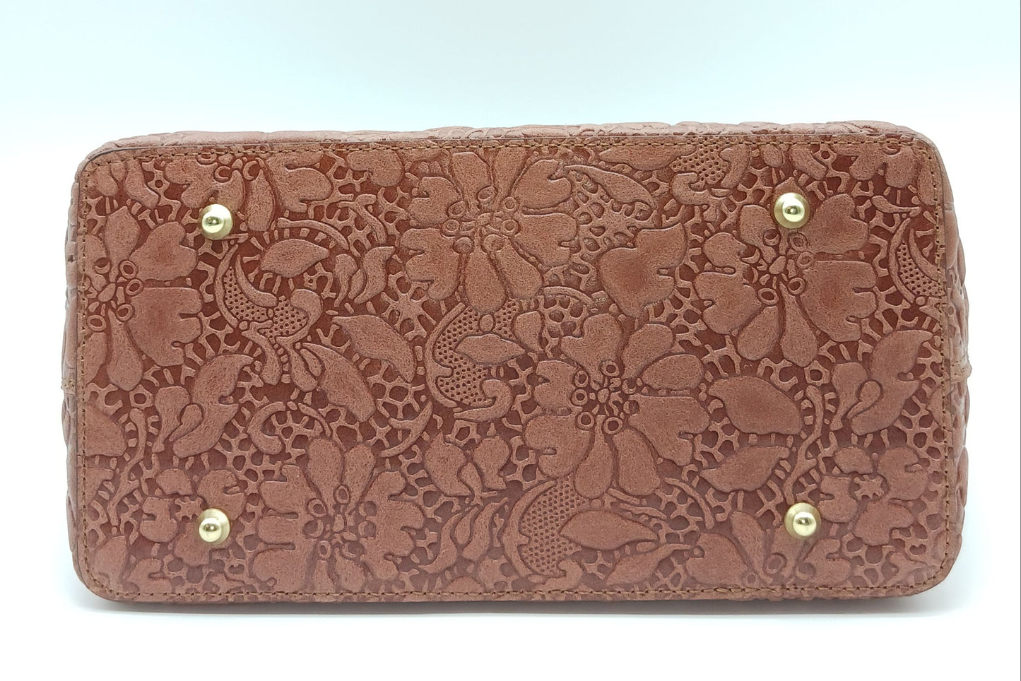 Chocolate Brown Genuine Leather Floral Embossed Handbag Satchel – Made In Italy